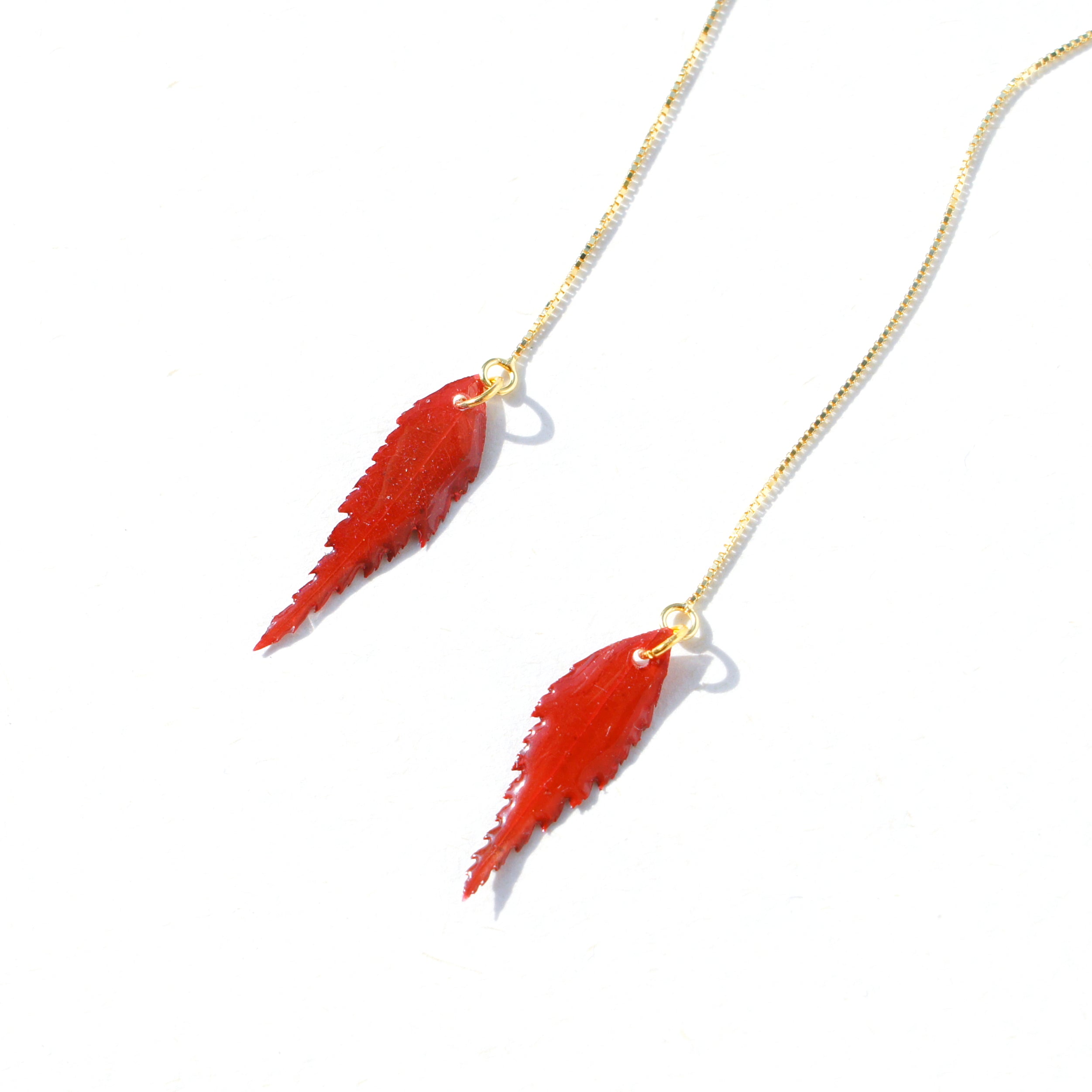 *REAL LEAVES* Be-leaf Leaf Drop 18k Gold Vermeil Threader Earrings