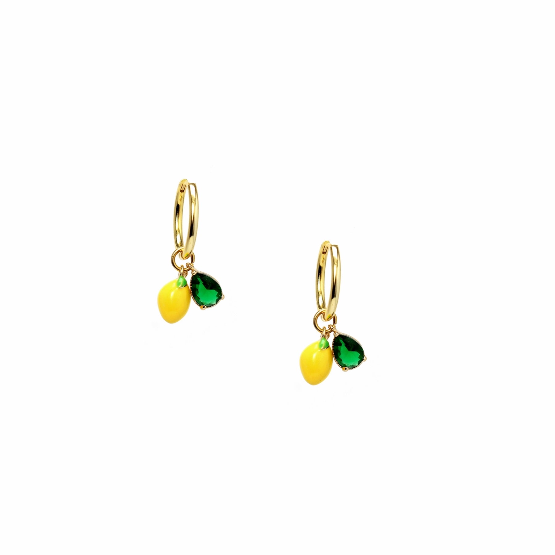 Fruity Enamel and Crystal Drop Hoop Earrings, Lemon/Strawberry