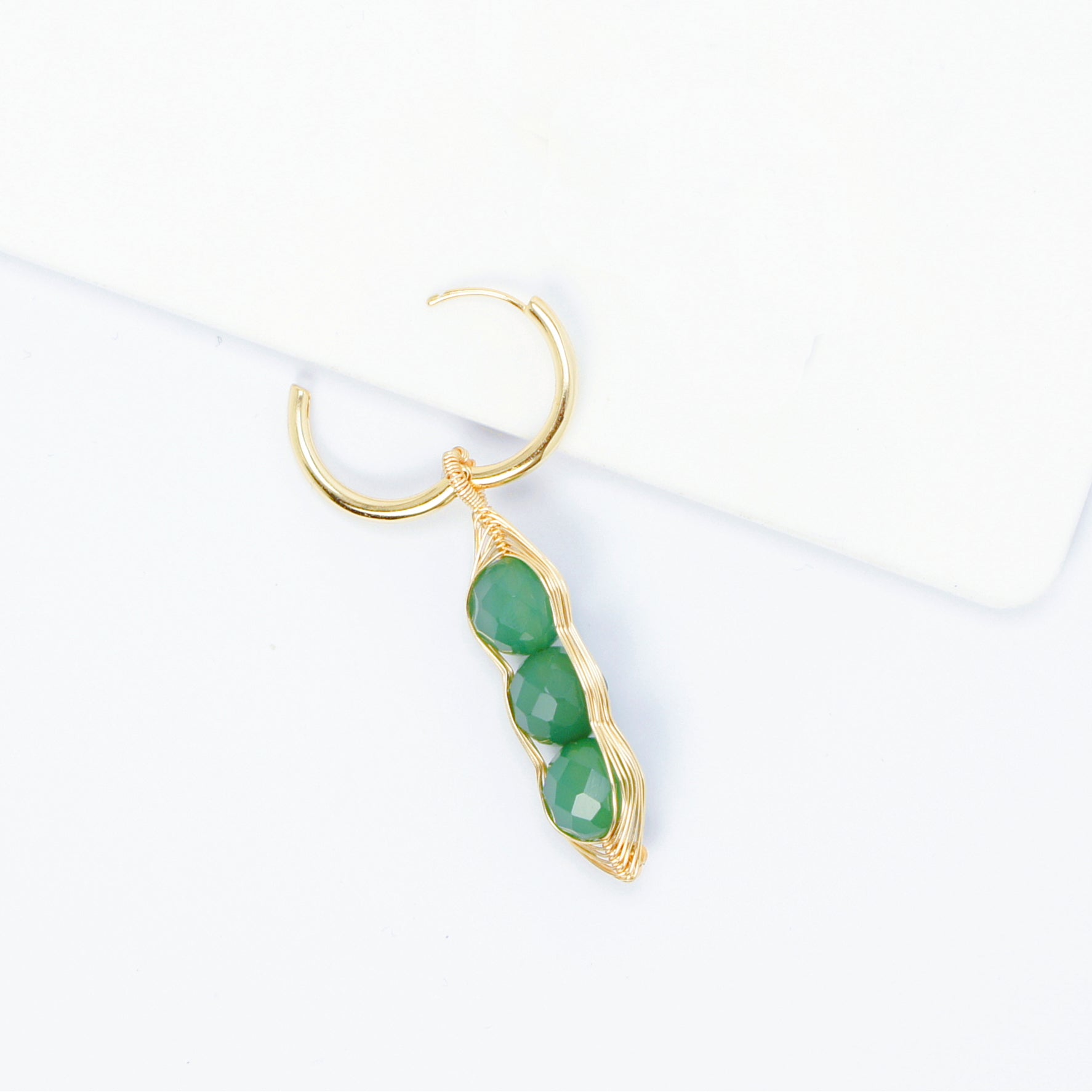 Garden Peas Asymmetrical Hoop and Charm Earrings