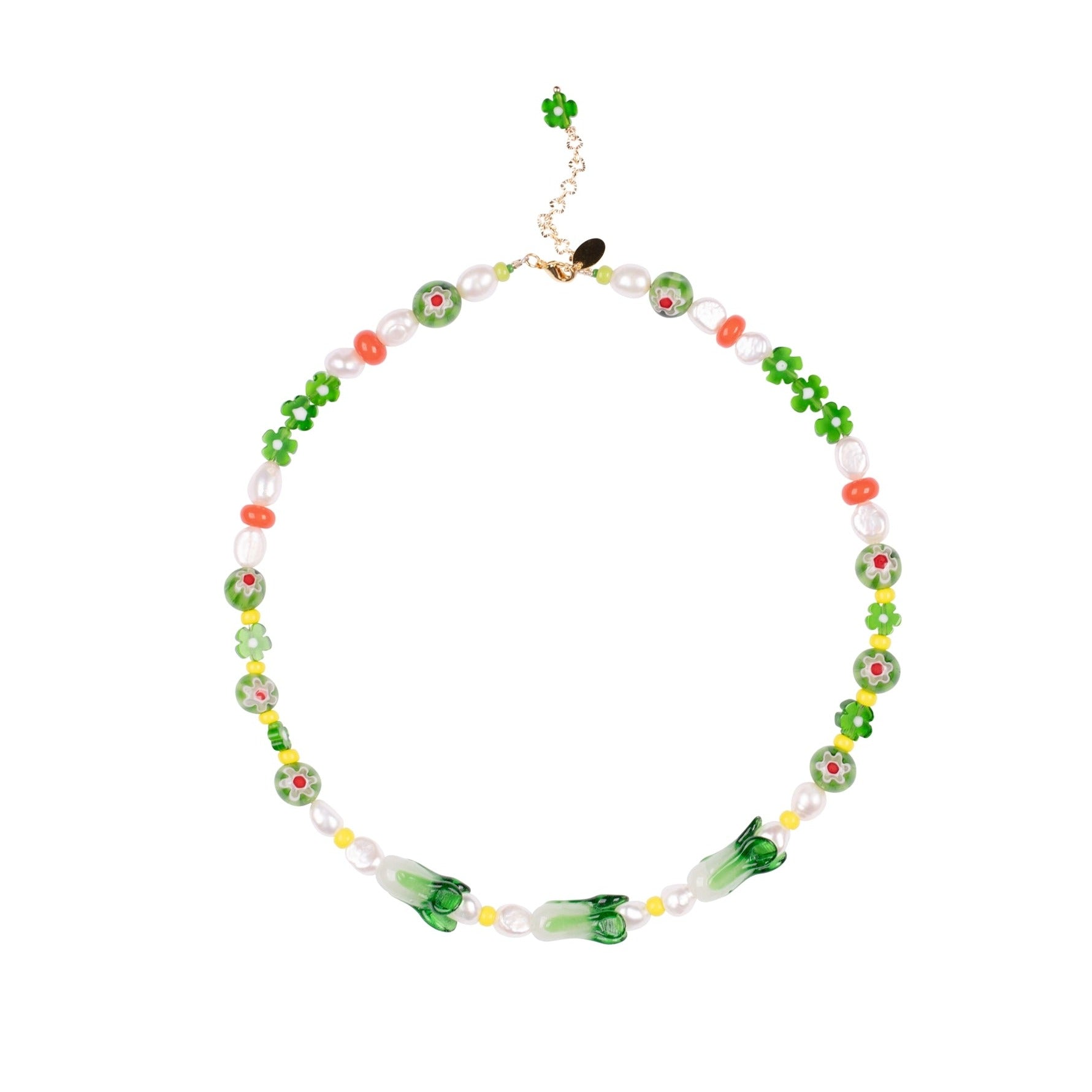 Garden Produce Glass Vegetable and Freshwater Pearl Necklace