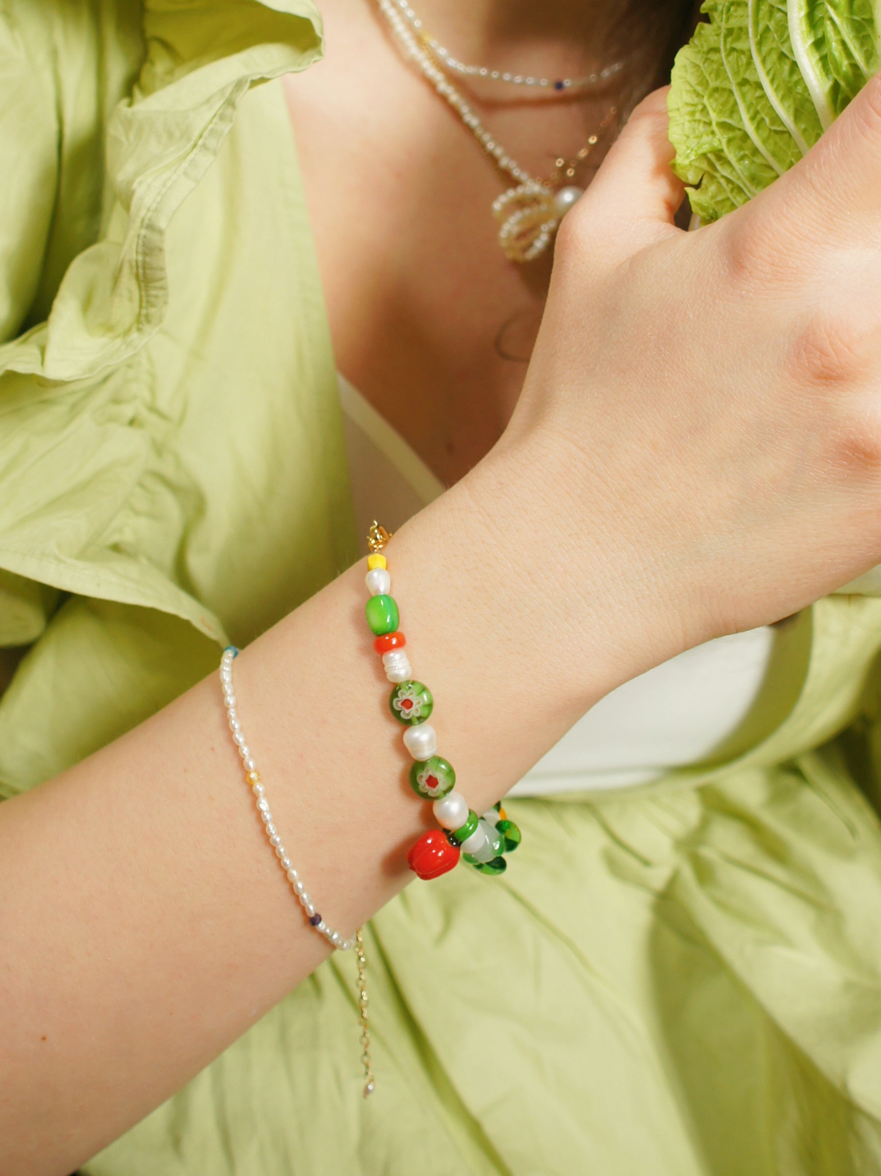 Garden Produce Freshwater Pearl and Glass Vegetable Bracelet - Garden Variety