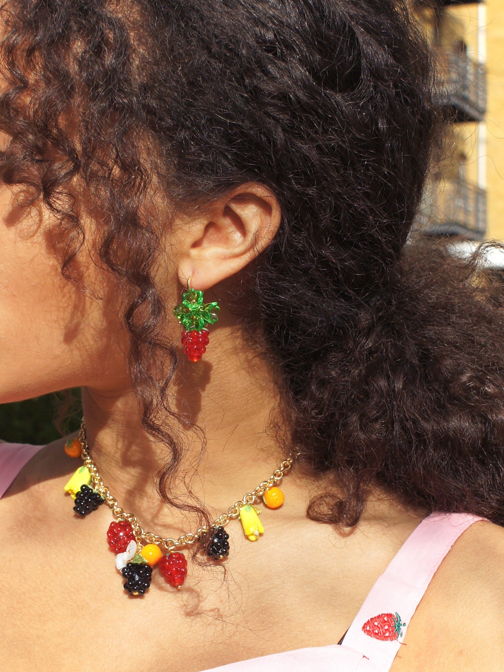 Very Berry Lampwork Glass Raspberry and Blooming Flower Drop Earrings