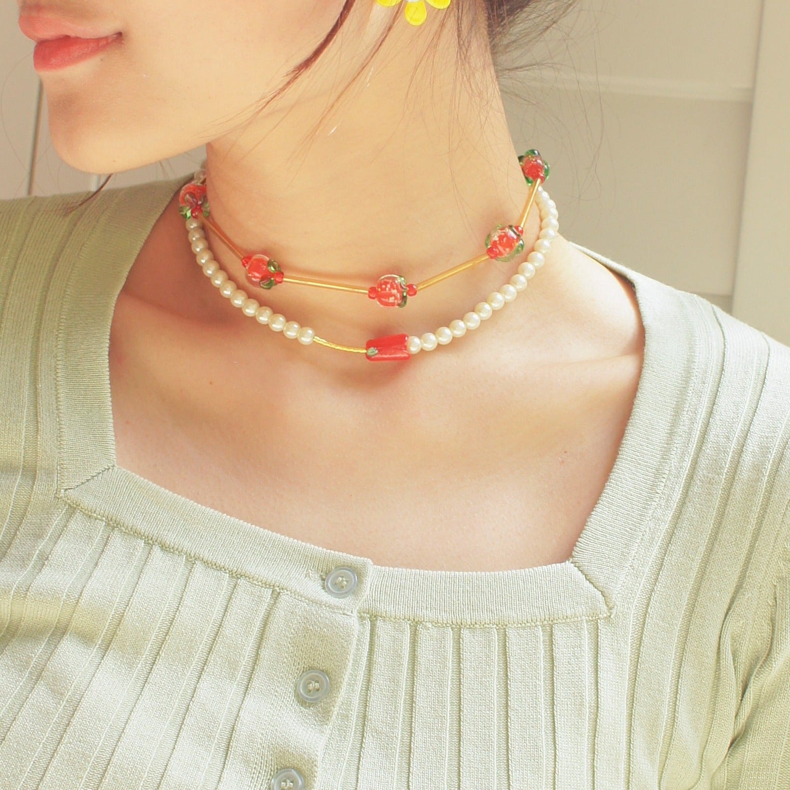 Garden Produce Glass Vegetable Choker - Tomato