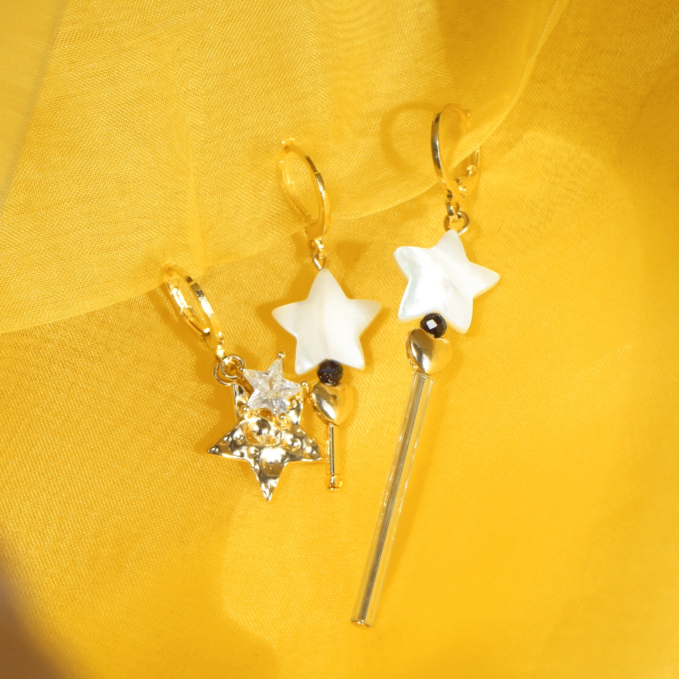 Starlight Wand Huggie Hoop Earrings with Star and Heart