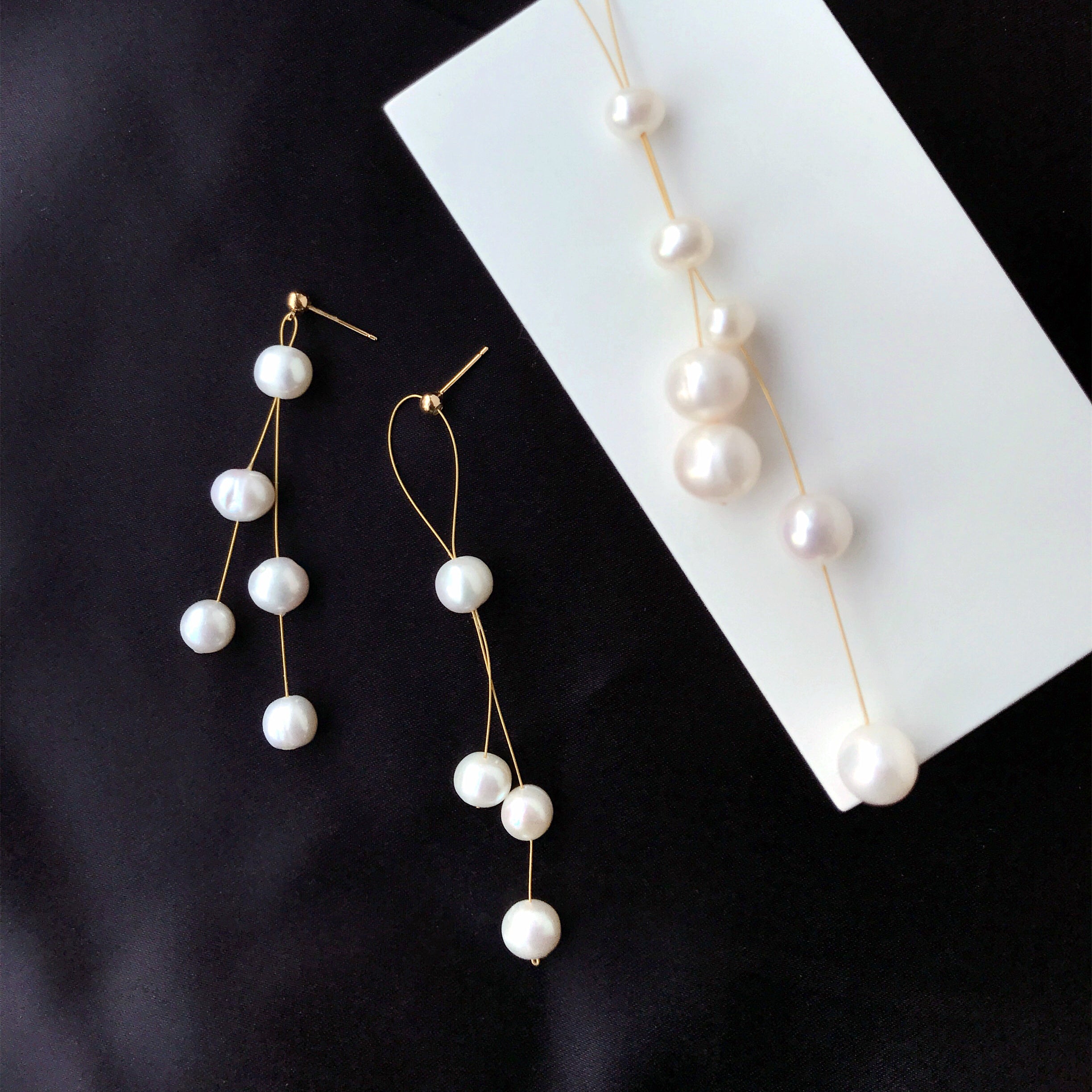 Golden Hour Freshwater Pearl Asymmetrical Earrings