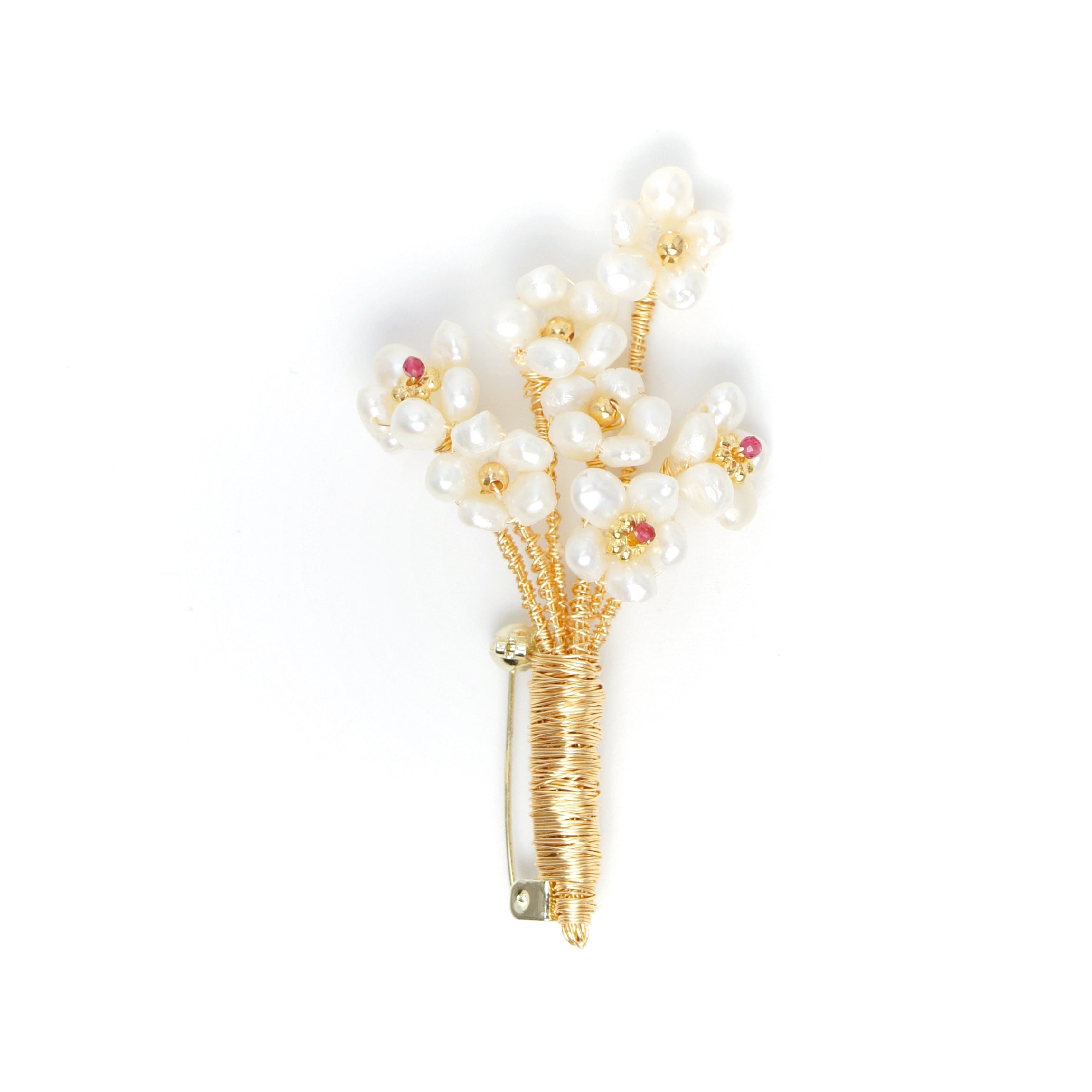 Golden Hour Freshwater Pearl Flower Bouquet Brooch