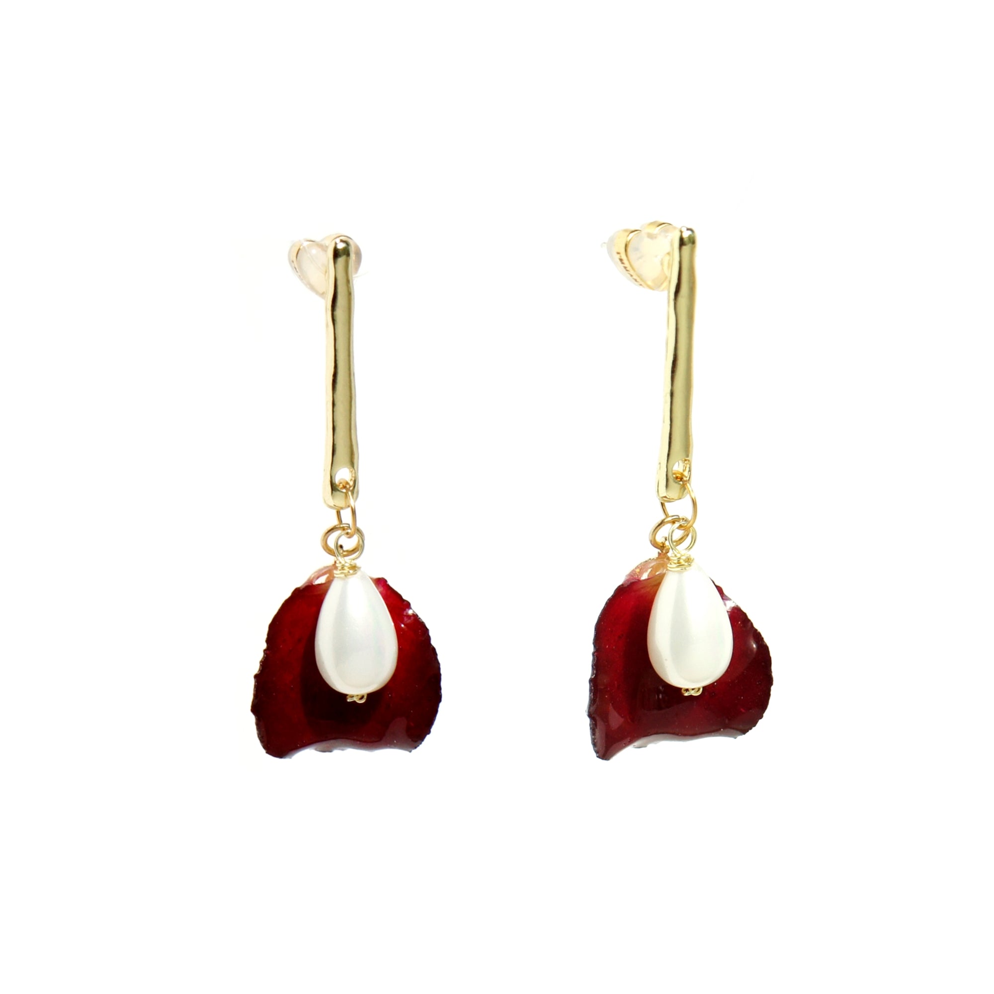 *REAL FLOWER* Grande Amore Rose Petal and Teardrop Pearl Earrings