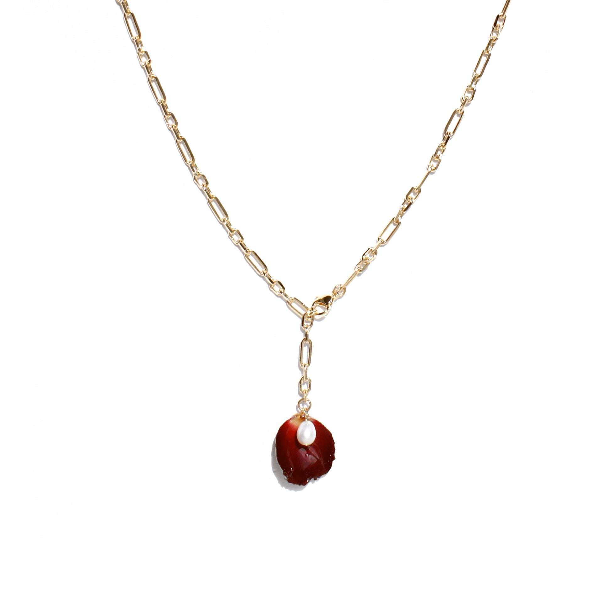 *REAL FLOWER* Grande Amore Rose Petal and Freshwater Pearl Chain Necklace