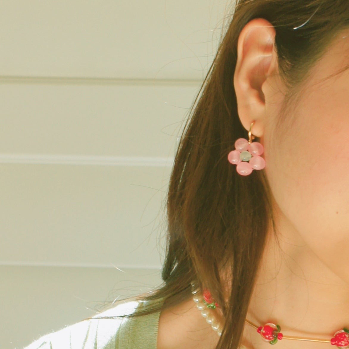 Hana Beaded Flower Huggie Earrings