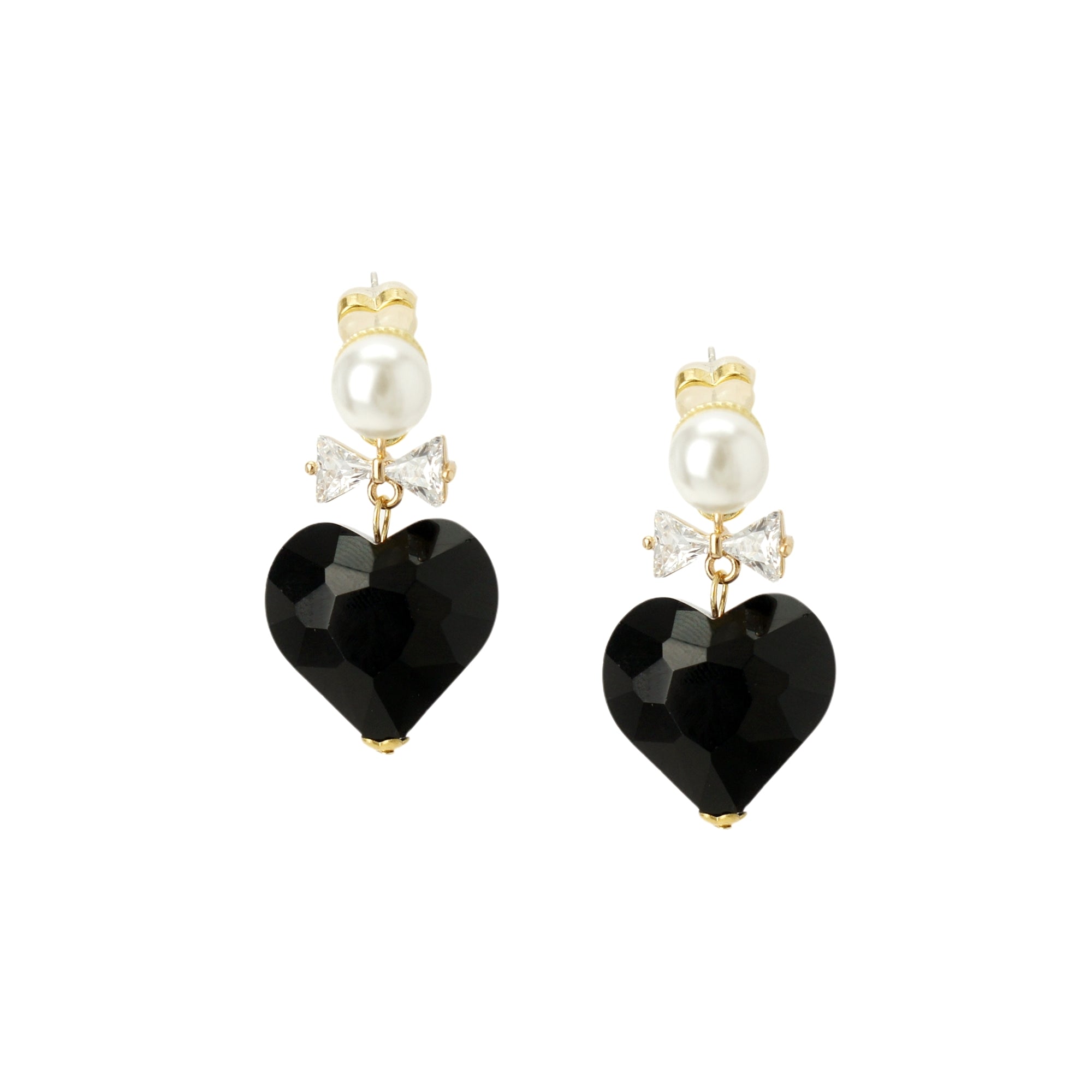 Whisper of Heart Crystal Bow and Faceted Heart Drop Earrings