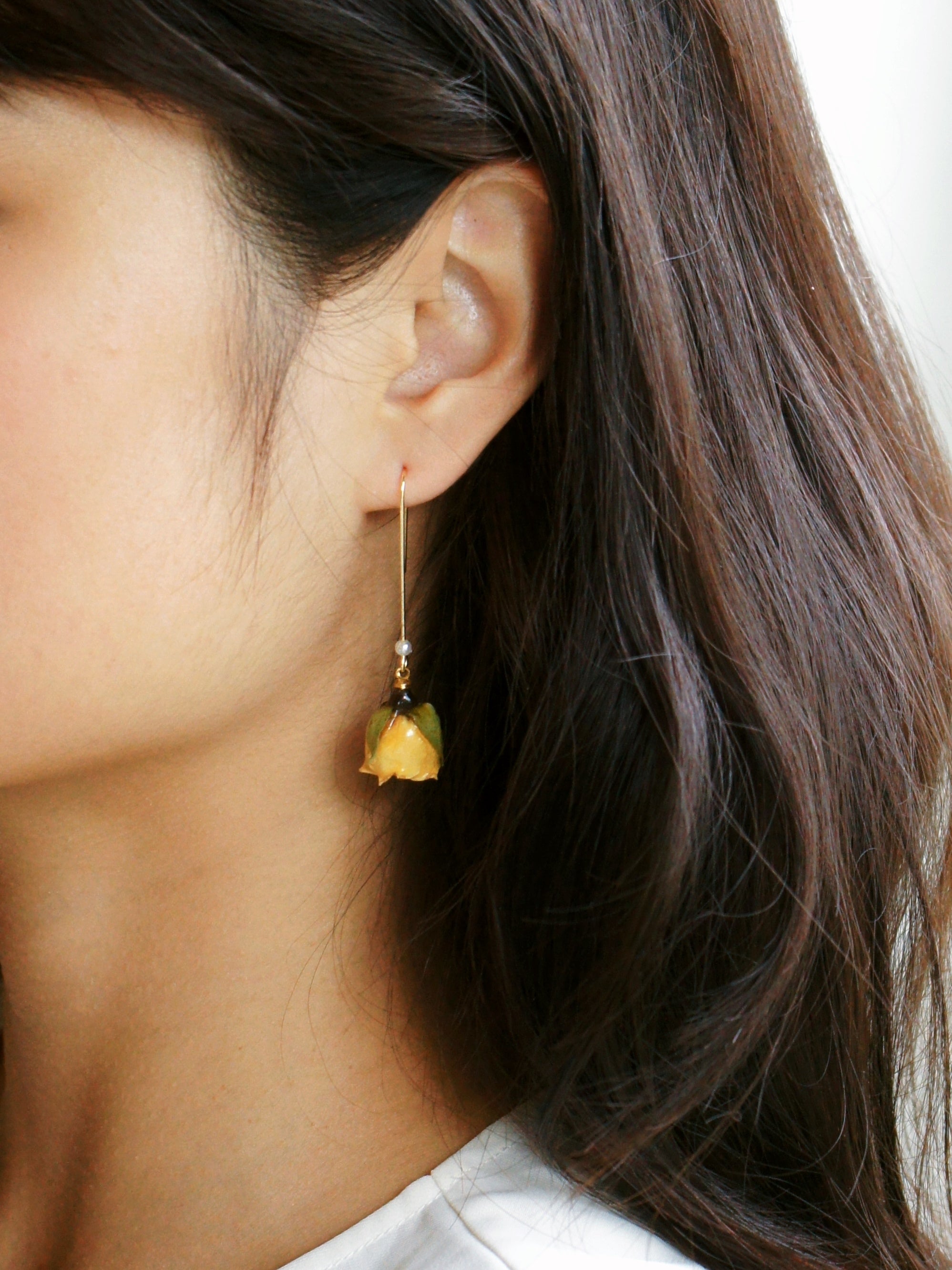 *REAL FLOWER* Ingrid Single Rose Drop Earring