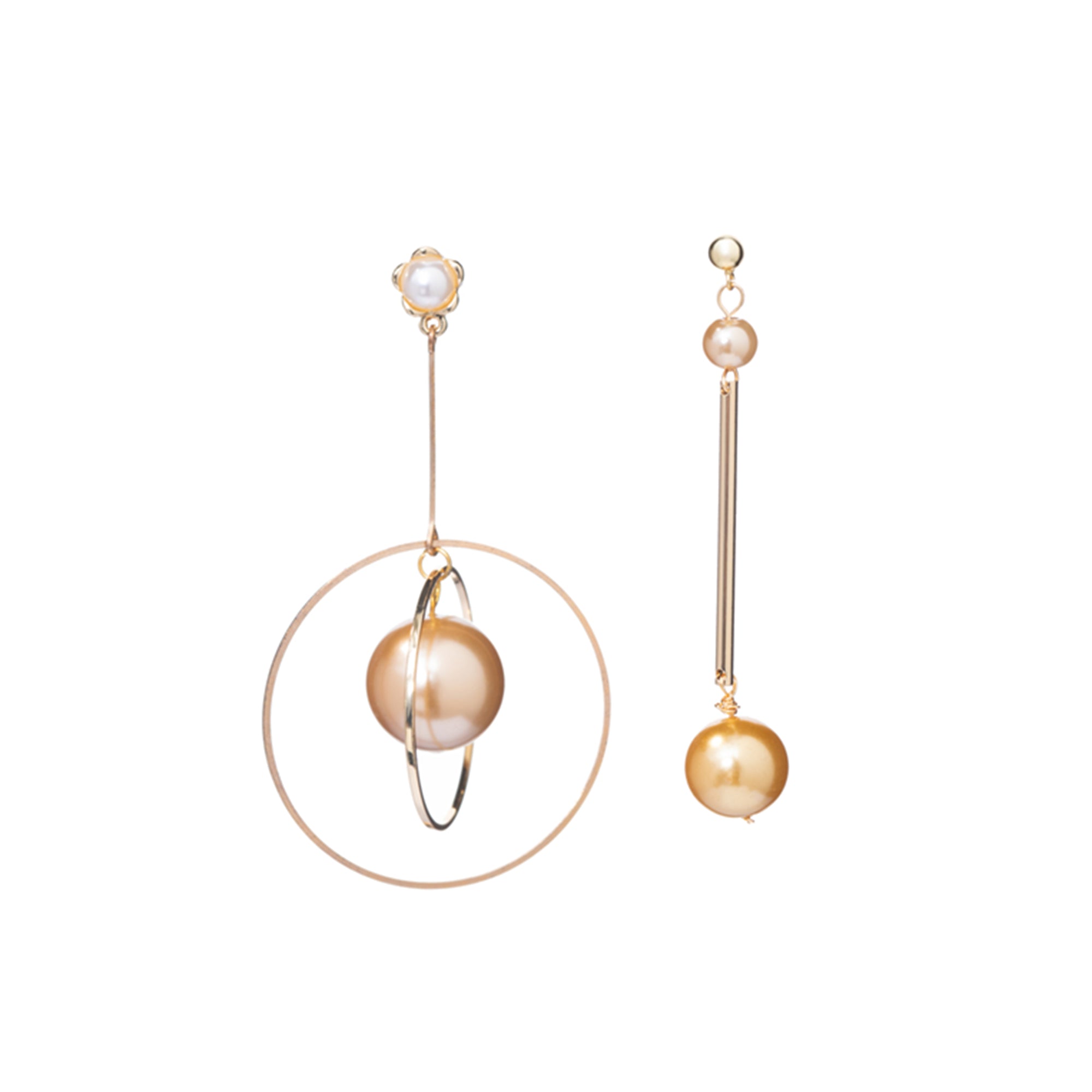 In My Orbit Asymmetrical Pearl Drop Earrings