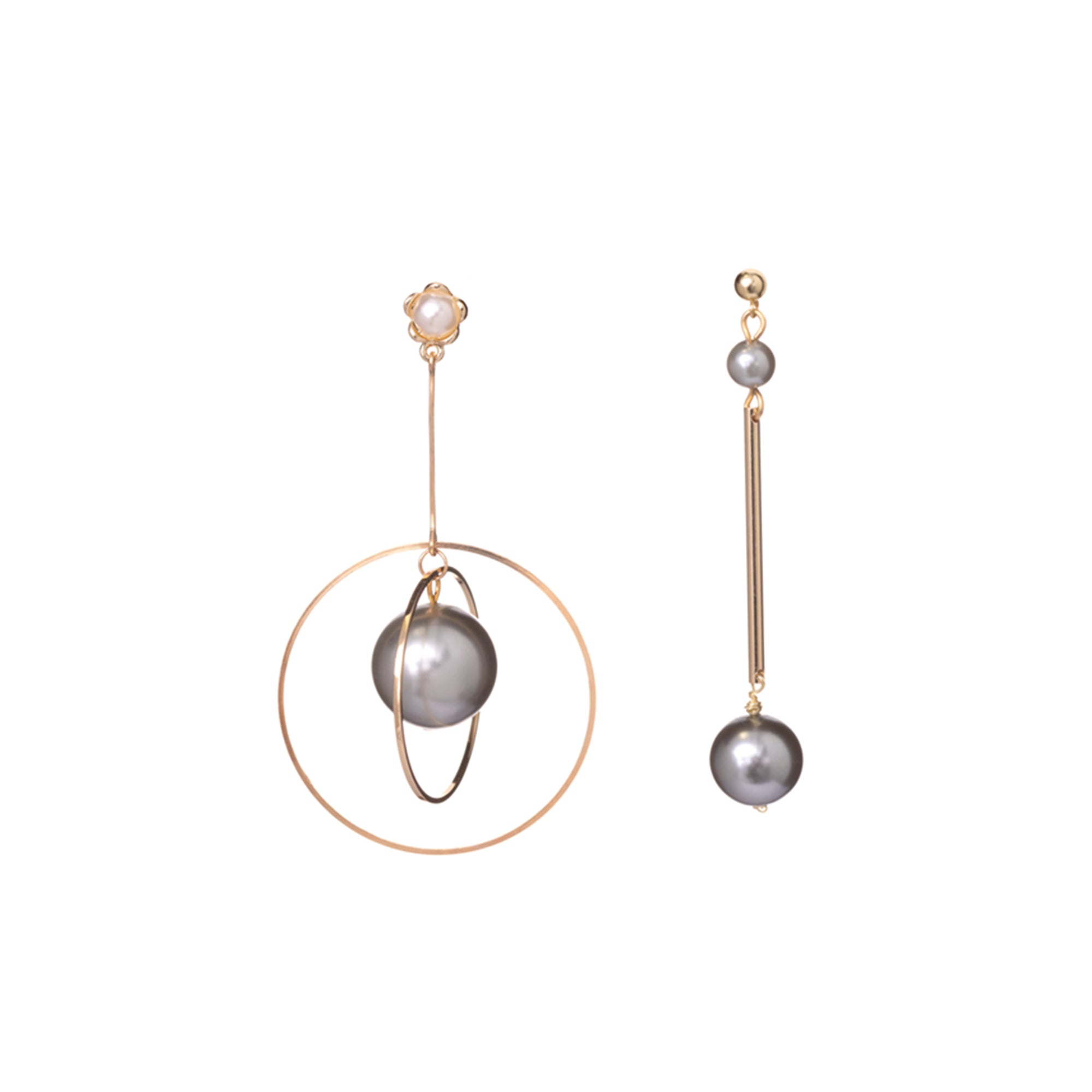 In My Orbit Asymmetrical Pearl Drop Earrings