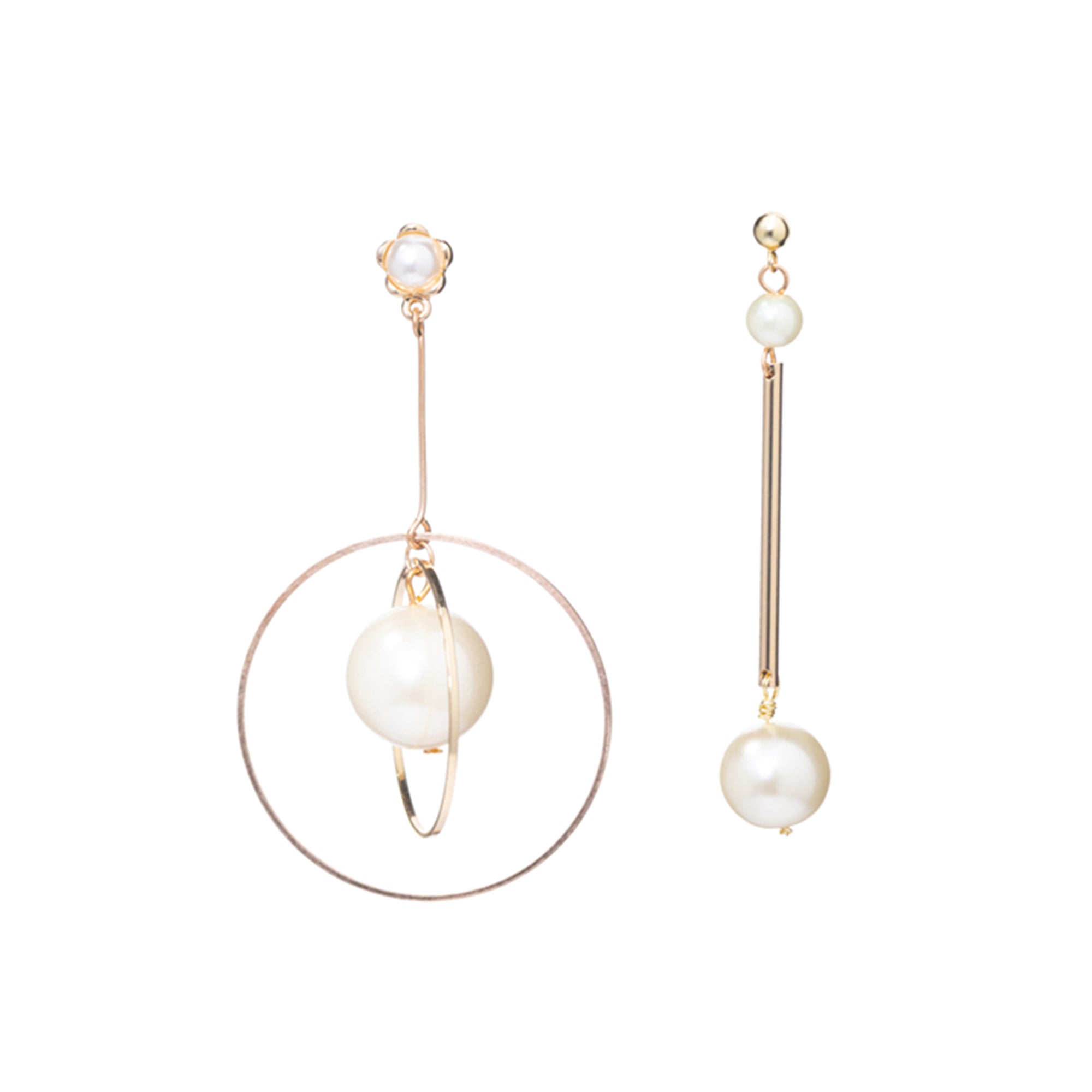 In My Orbit Asymmetrical Pearl Drop Earrings