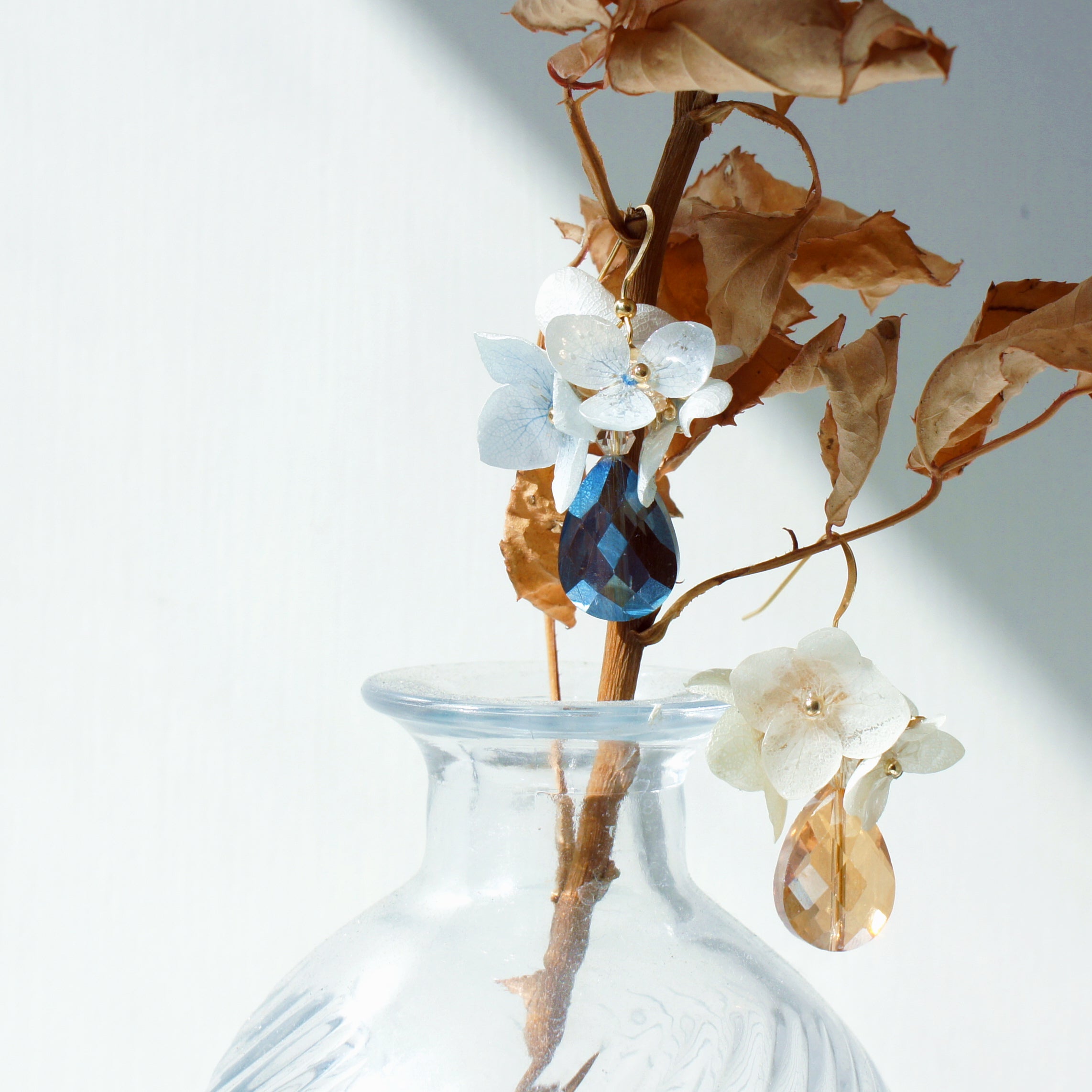 *REAL FLOWER* In the Dusk Hydrangea and Crystal Drop Earrings