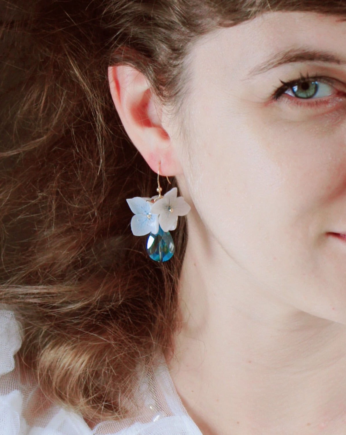 *REAL FLOWER* In the Dusk Hydrangea and Crystal Drop Earrings