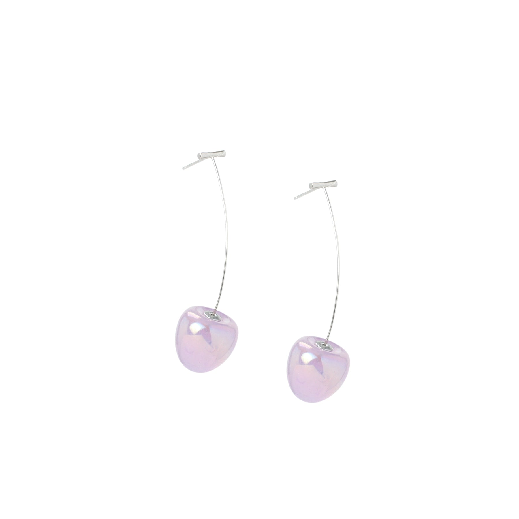 Iridescent Cherry Drop Earrings with Sterling Silver Stems