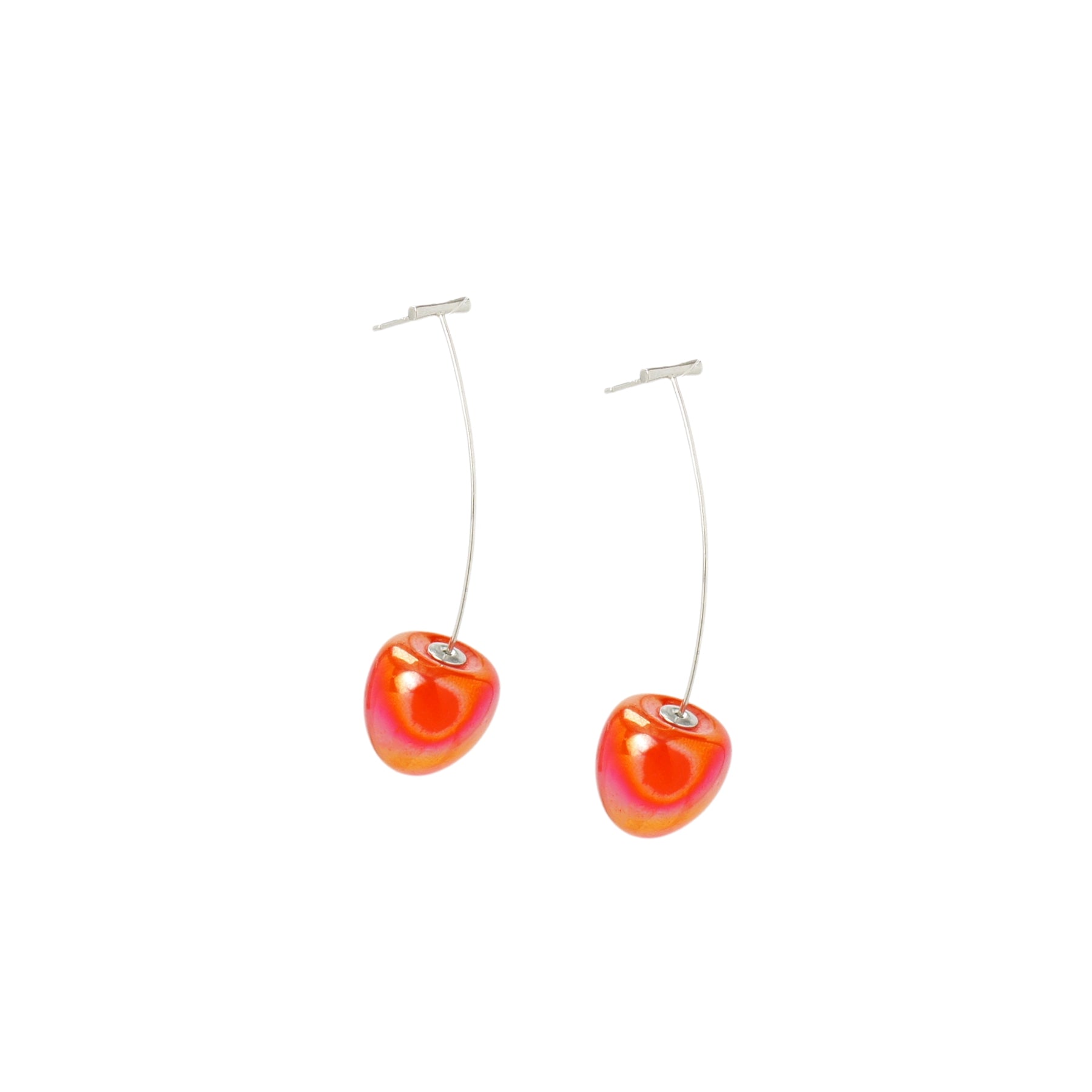 Iridescent Cherry Drop Earrings with Sterling Silver Stems
