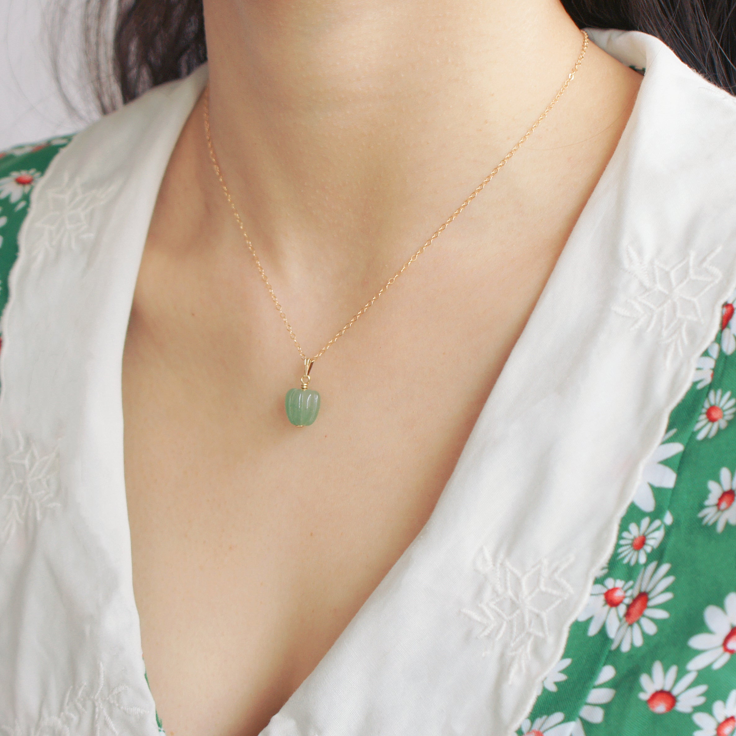 Organic Produce Jade Bell Pepper 18K Gold-filled Necklace