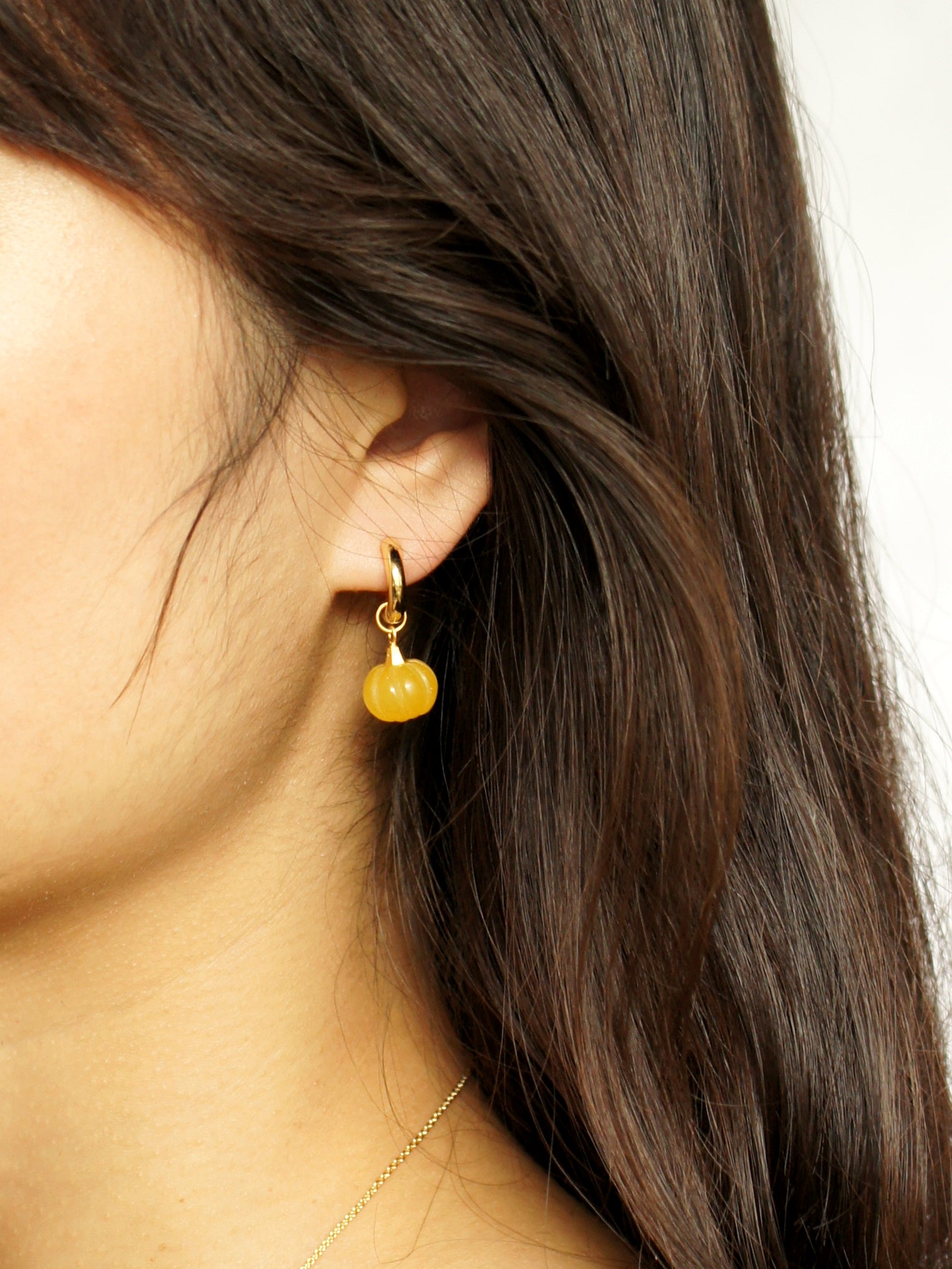 Organic Produce Jade Pumpkin Drop Hoop Earring, 18k Gold Vermeil