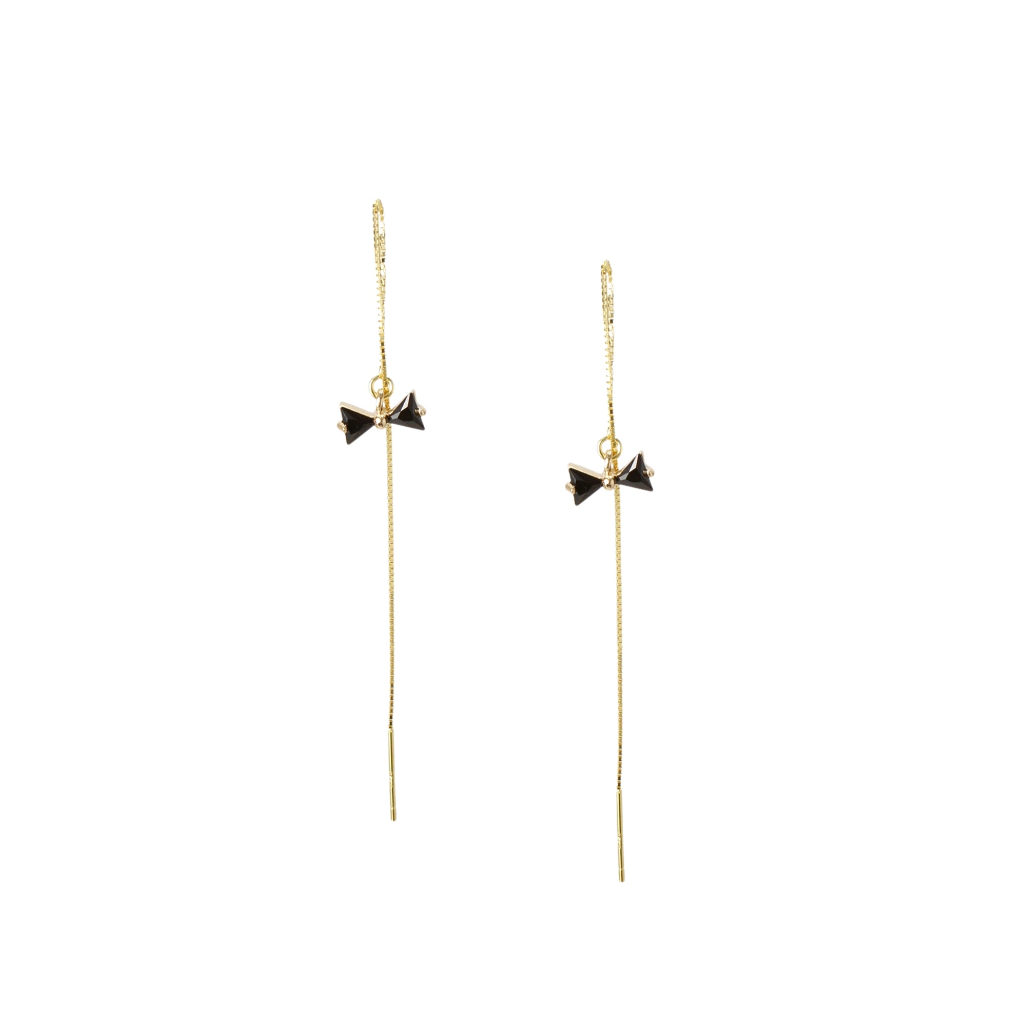 Crystal Bow Gold Vermeil Threader Earrings