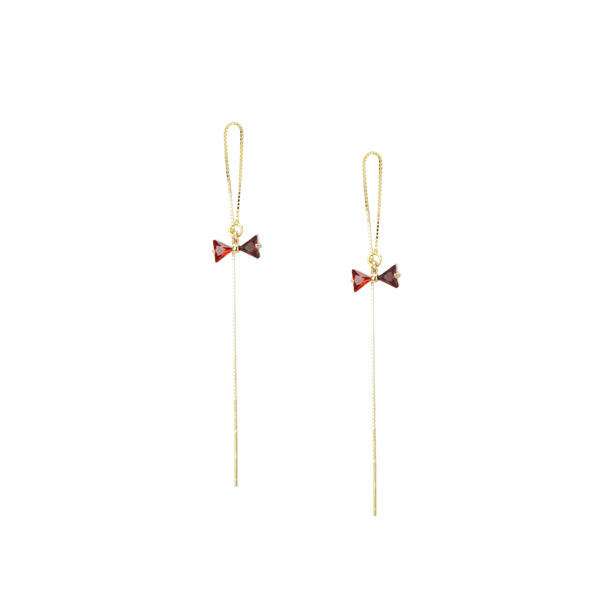 Crystal Bow Gold Vermeil Threader Earrings