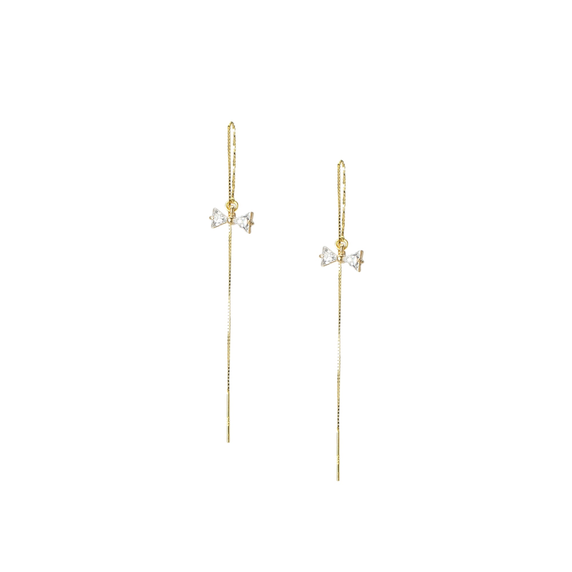 Crystal Bow Gold Vermeil Threader Earrings