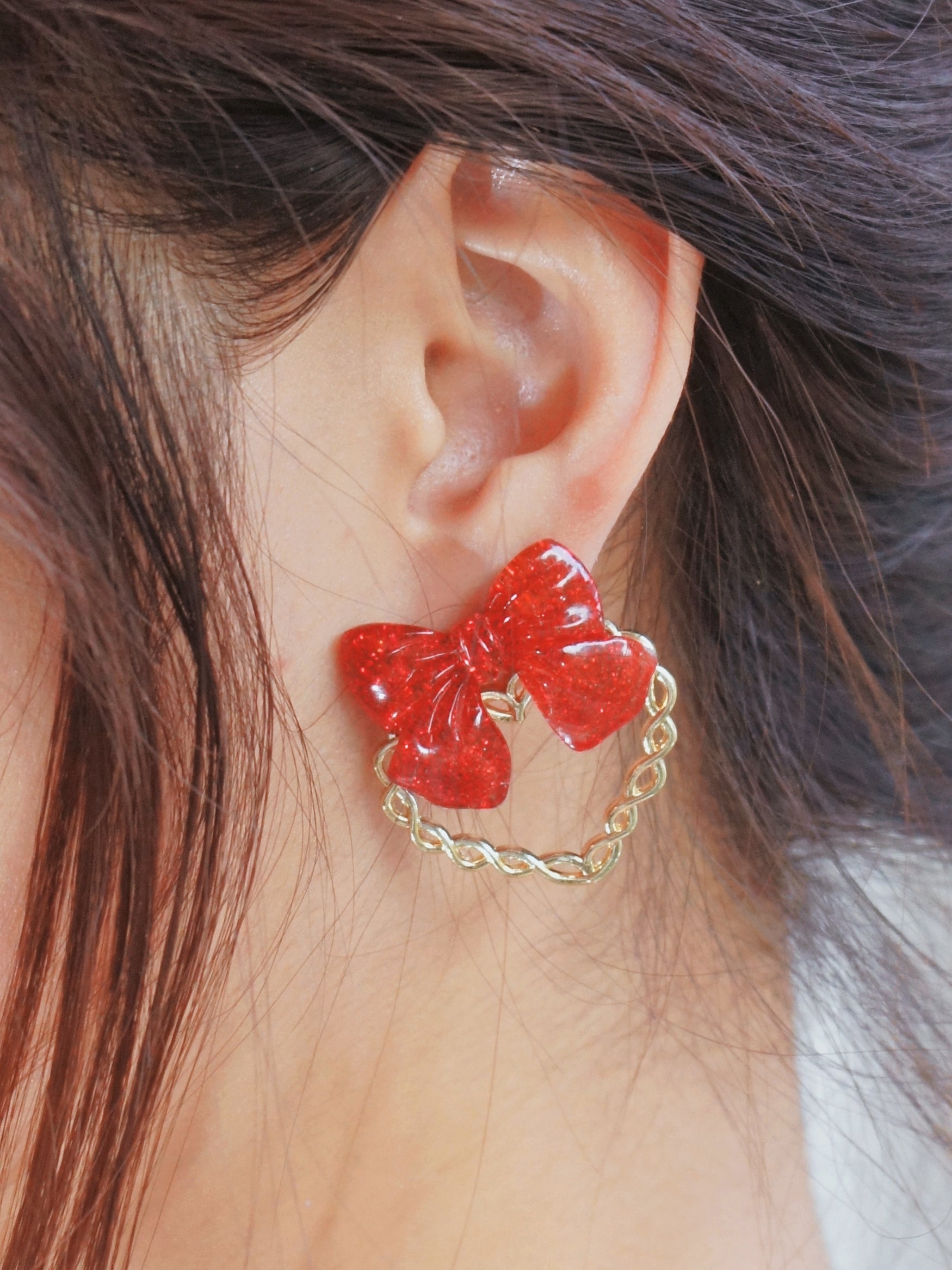 Kiki Glitter Bow and Rope Heart Earrings