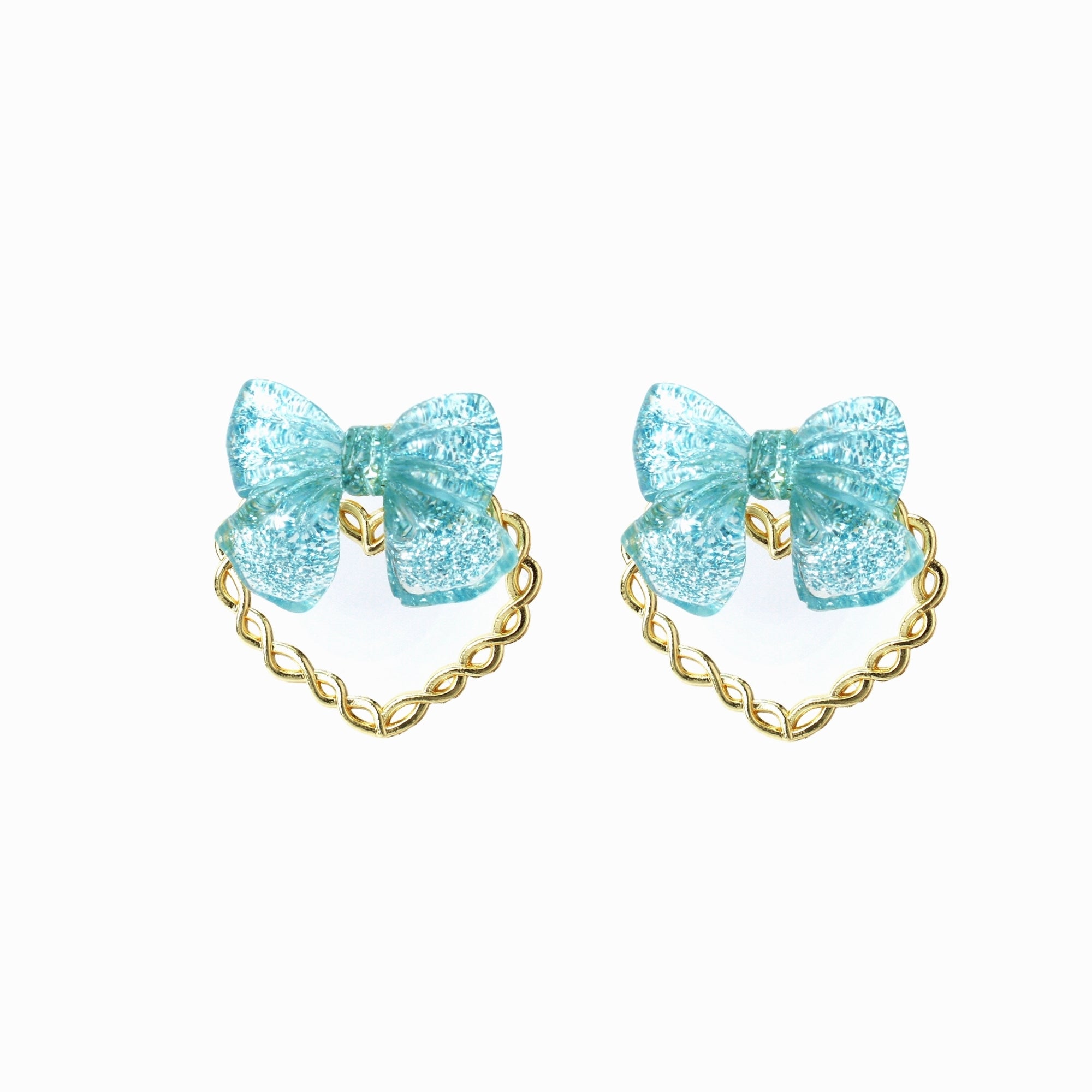 Kiki Glitter Bow and Rope Heart Earrings