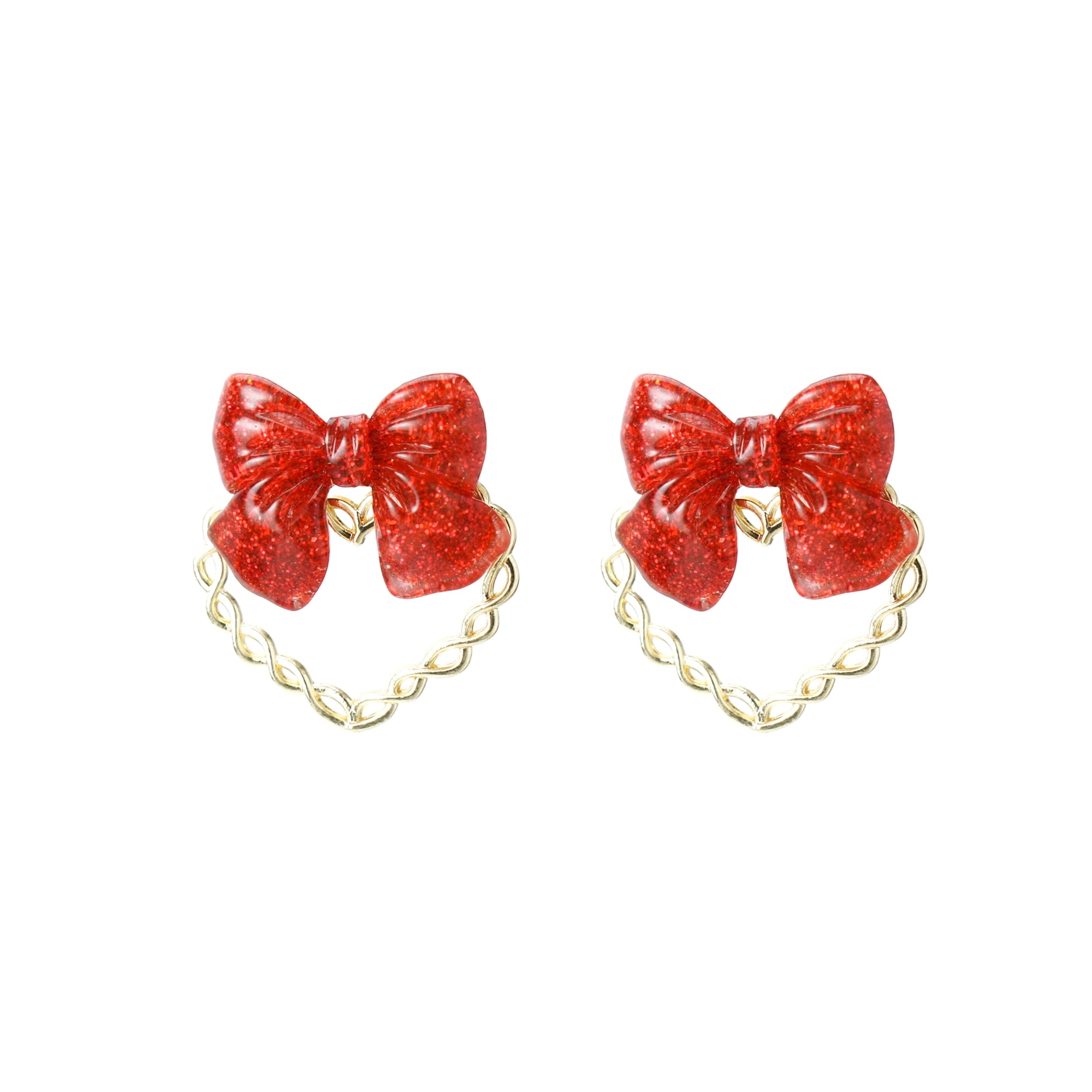 Kiki Glitter Bow and Rope Heart Earrings