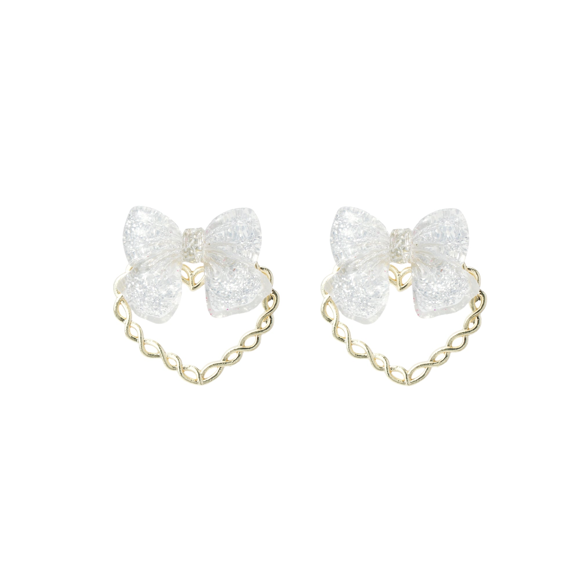 Kiki Glitter Bow and Rope Heart Earrings