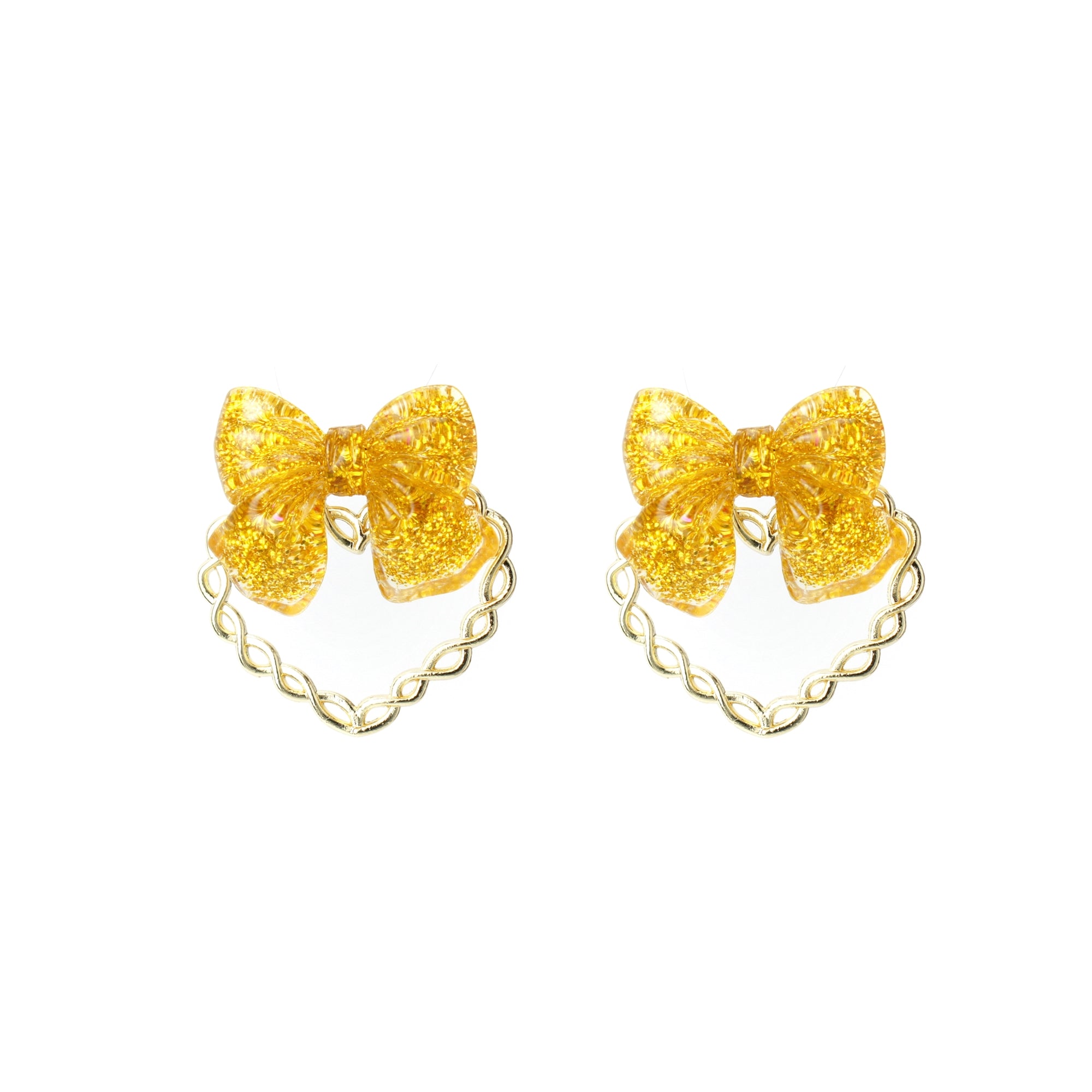 Kiki Glitter Bow and Rope Heart Earrings