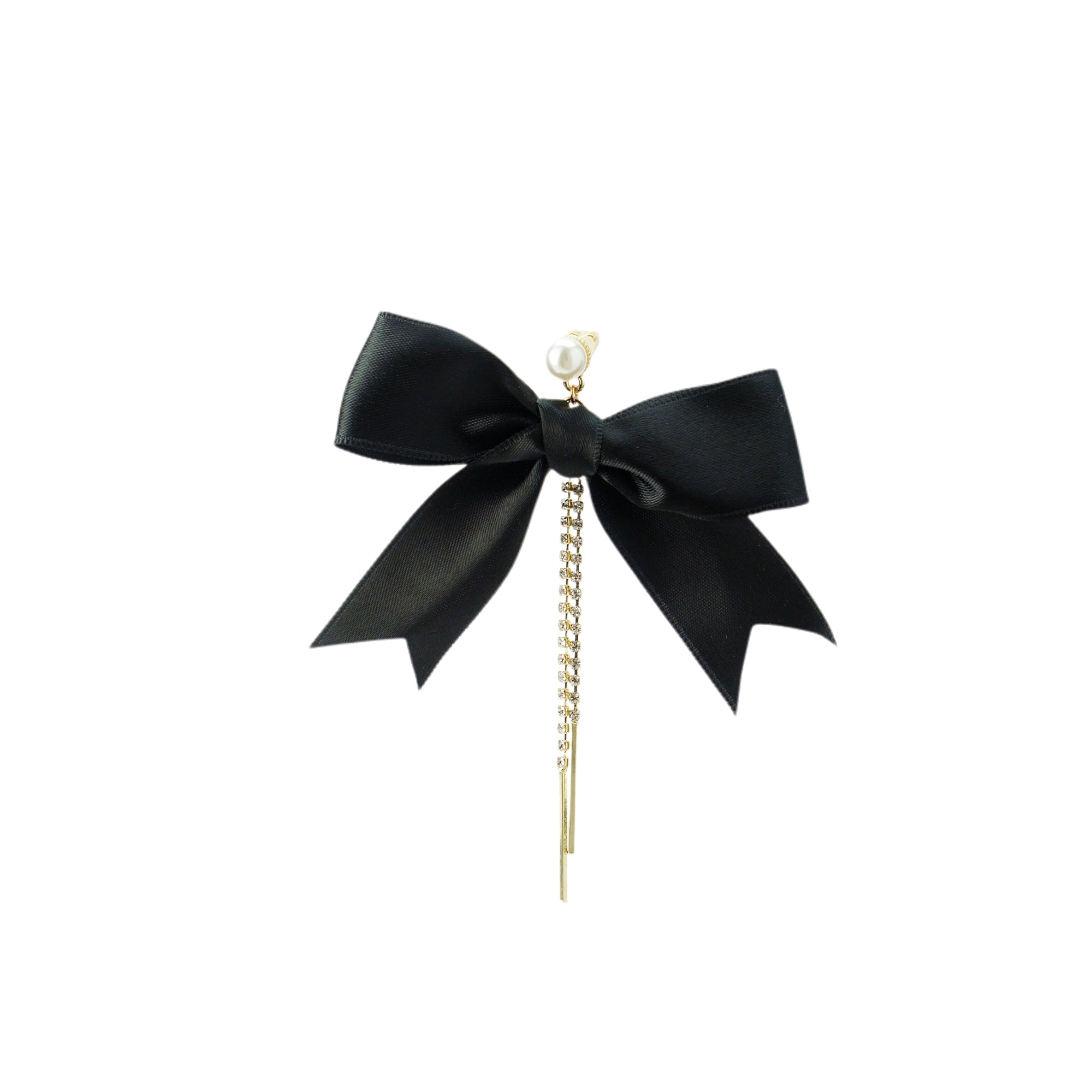Black Ribbon Bow and Crystal Drop Earring