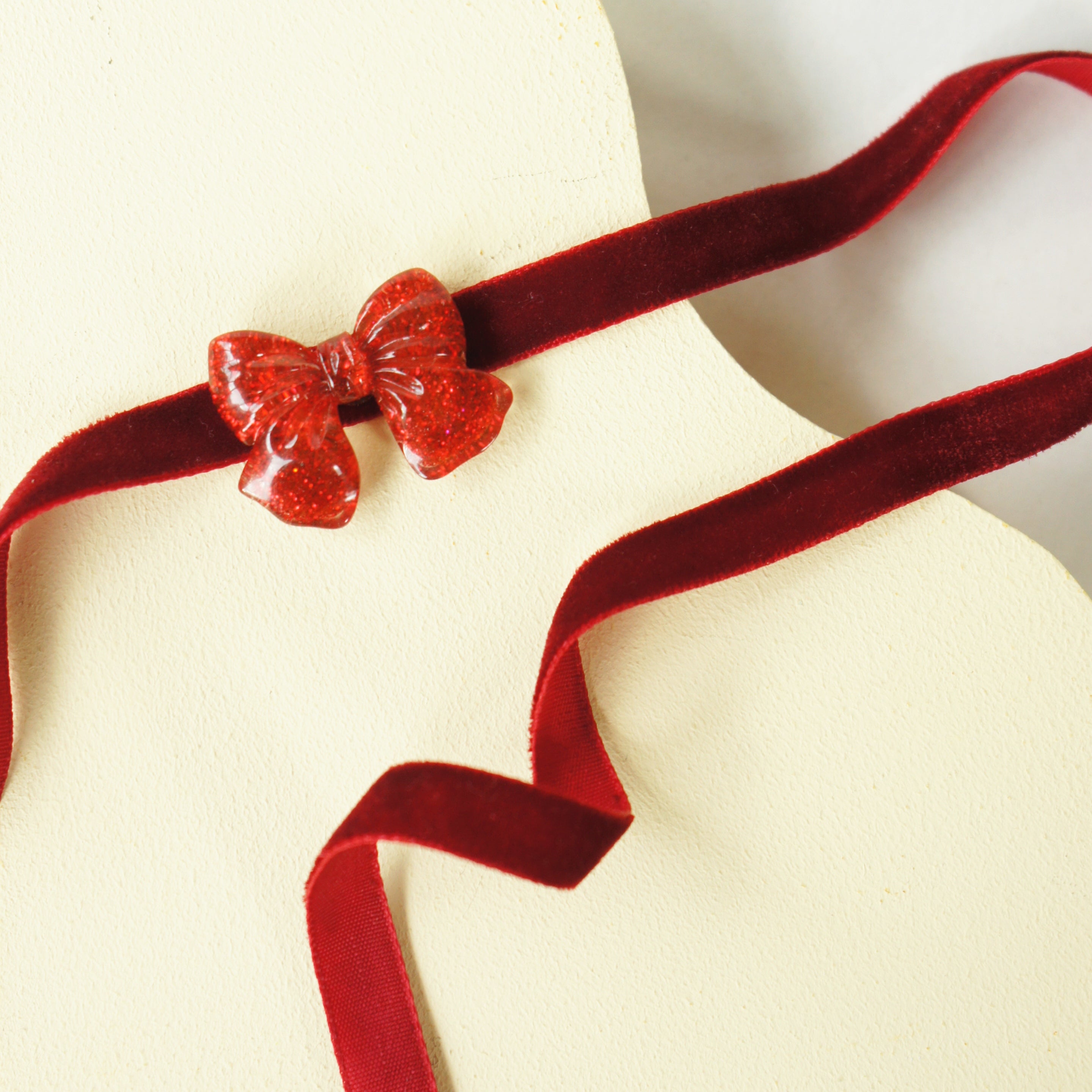 Kiki Glitter Bow Velour Ribbon Choker/Necklace