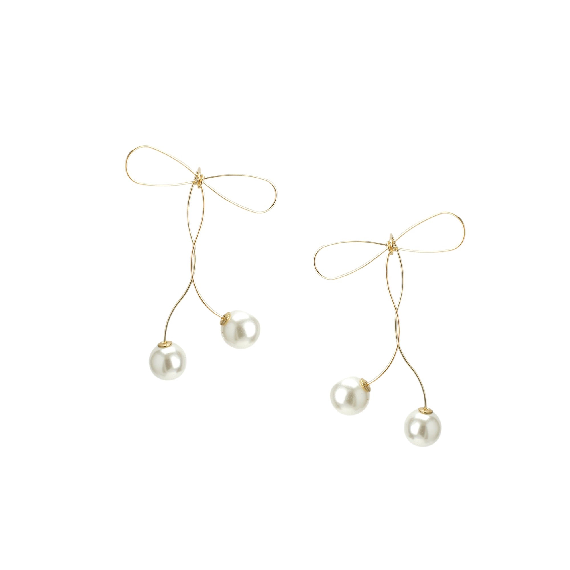 Flowy Golden Bow Earrings with Pearl Ends