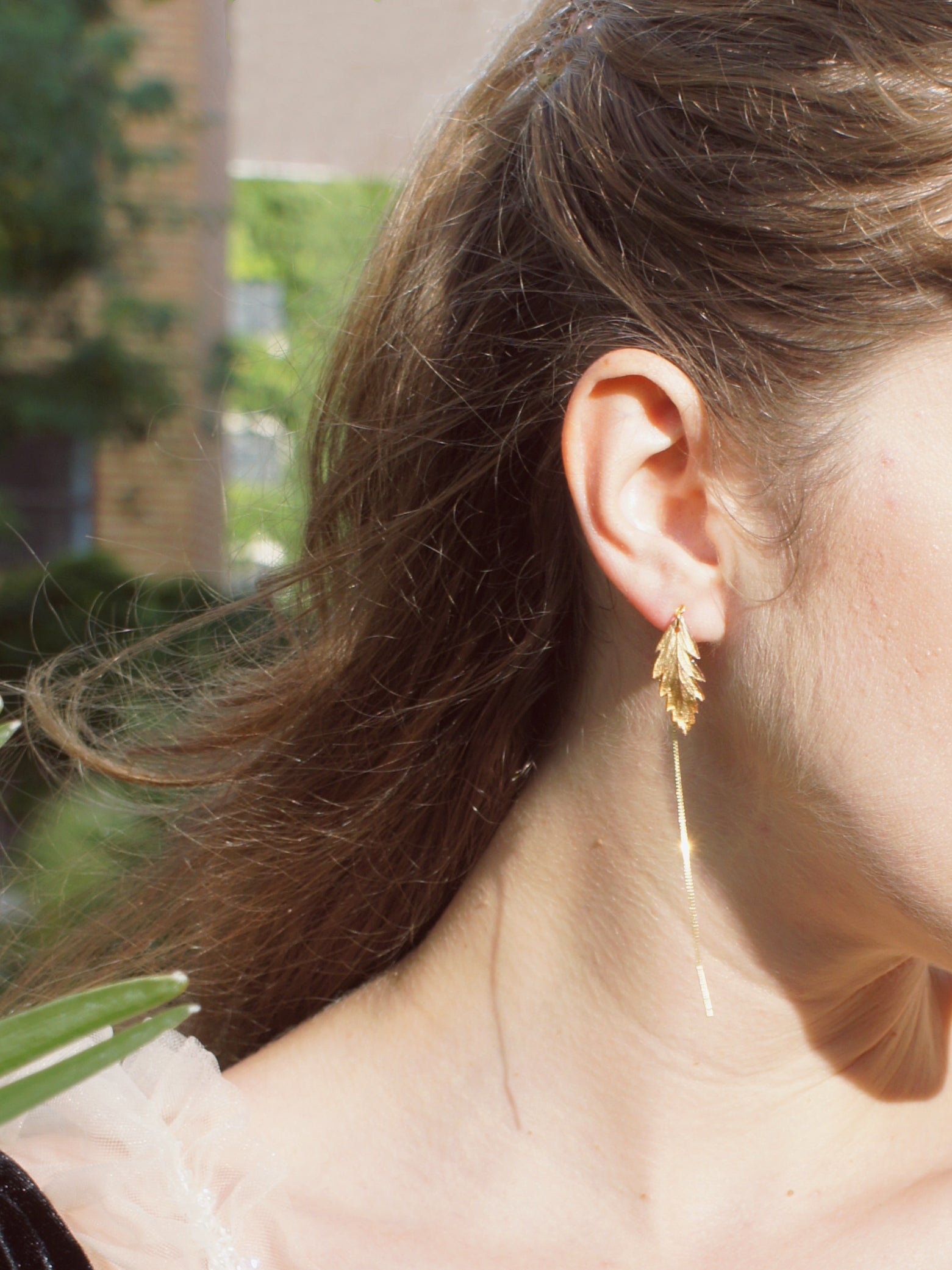 *REAL LEAVES* Be-leaf Leaf Drop 18k Gold Vermeil Threader Earrings