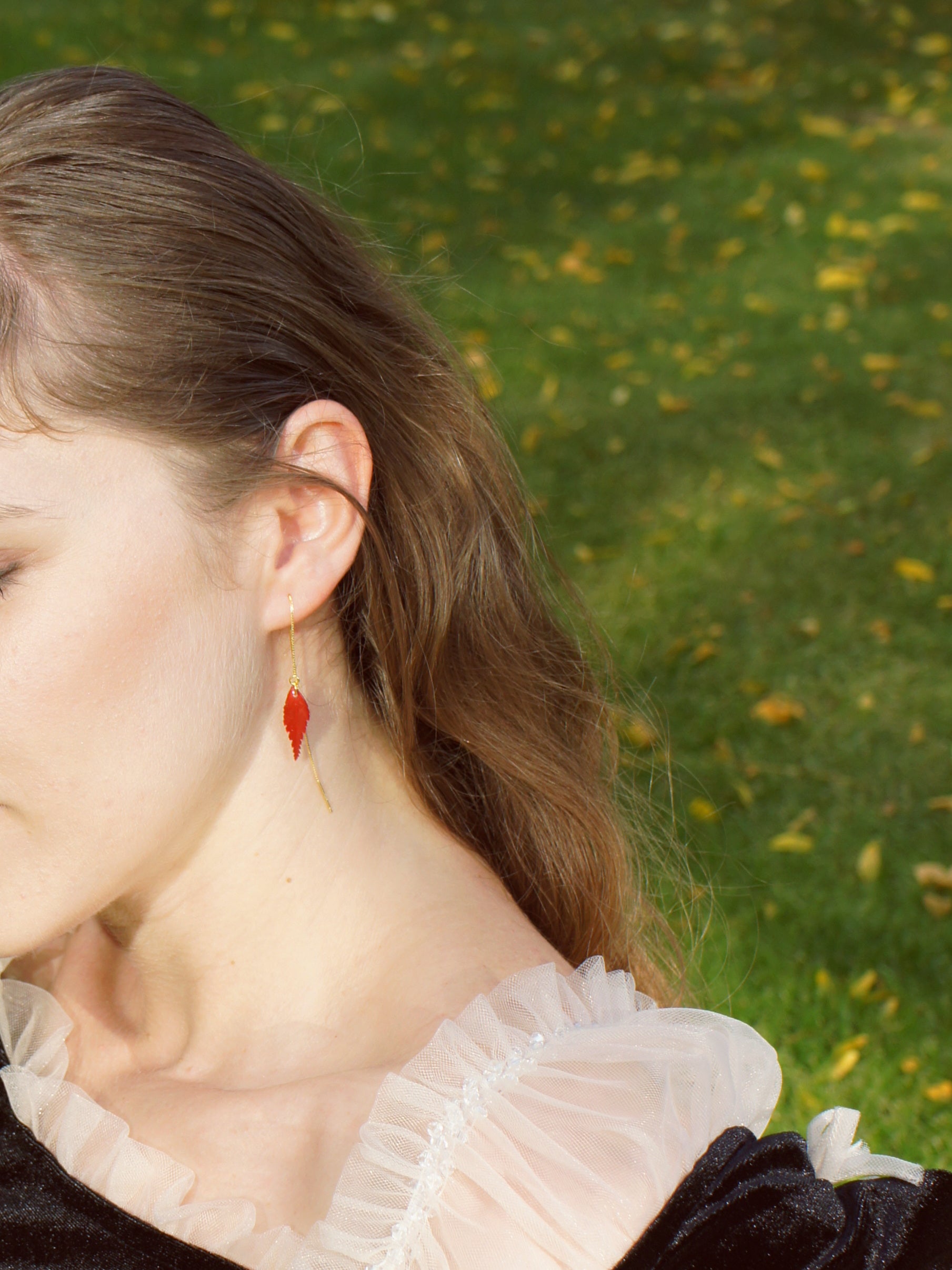 *REAL LEAVES* Be-leaf Leaf Drop 18k Gold Vermeil Threader Earrings