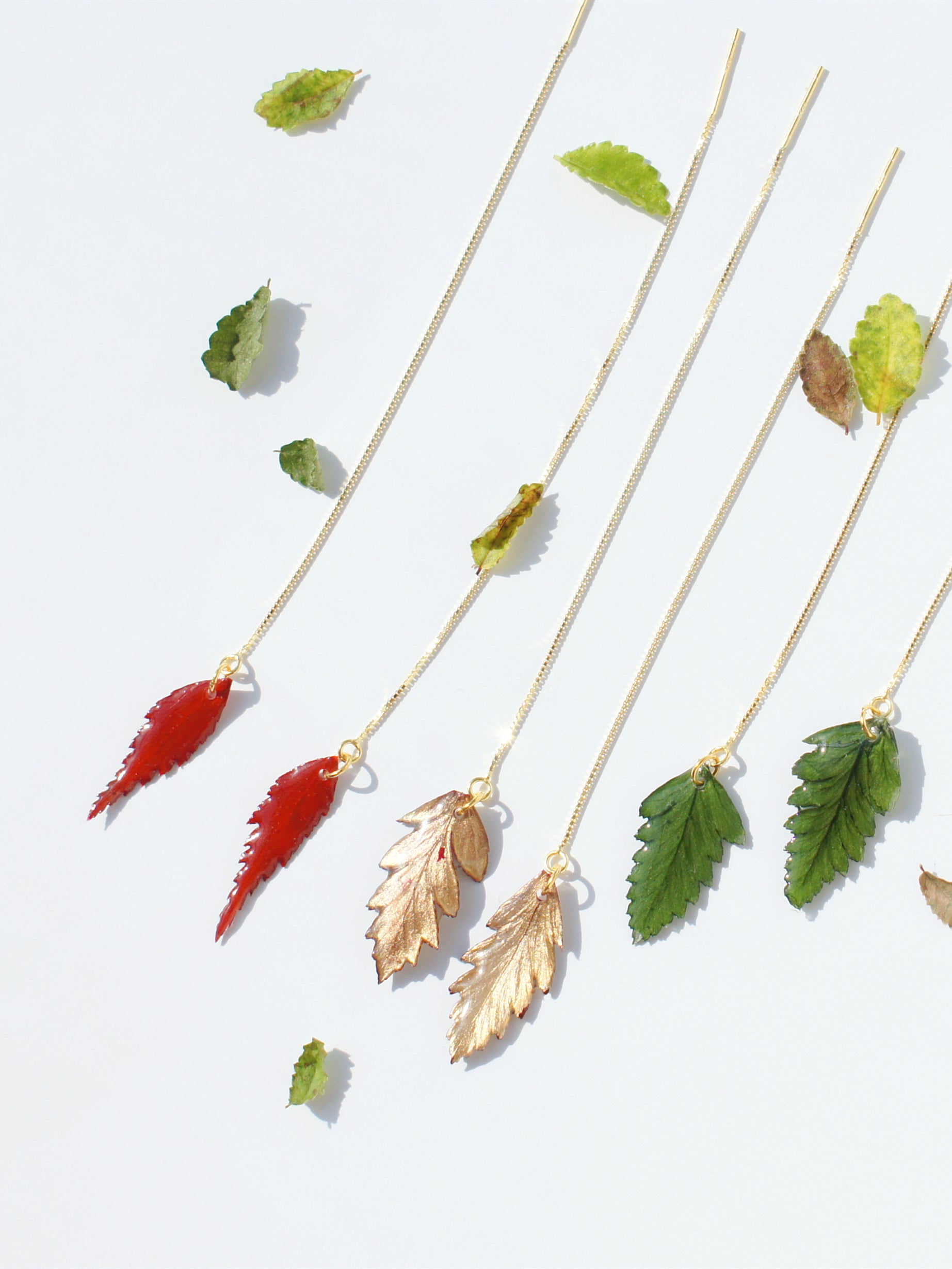 *REAL LEAVES* Be-leaf Leaf Drop 18k Gold Vermeil Threader Earrings