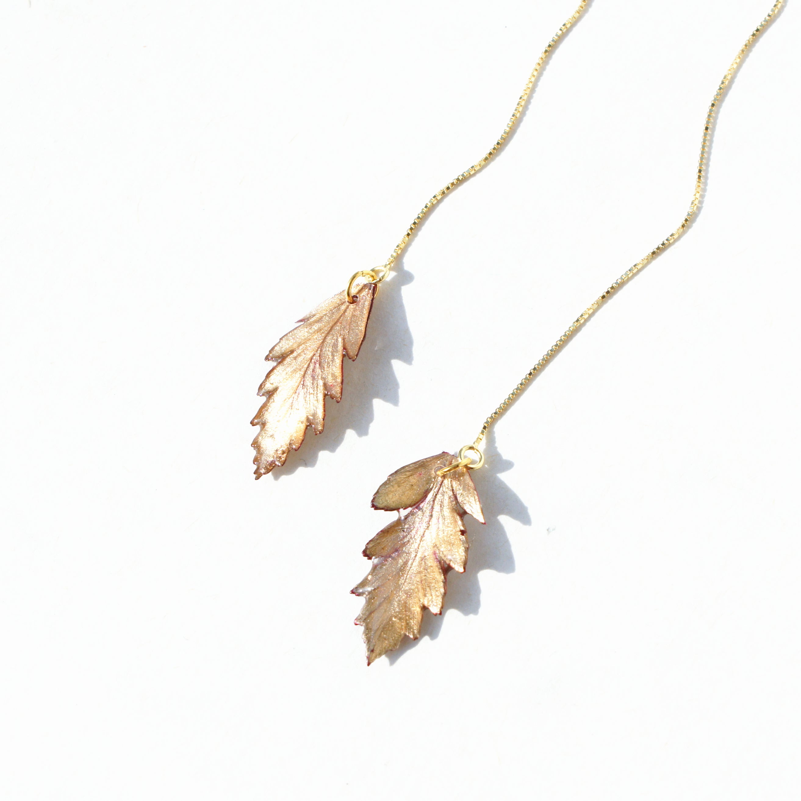 *REAL LEAVES* Be-leaf Leaf Drop 18k Gold Vermeil Threader Earrings