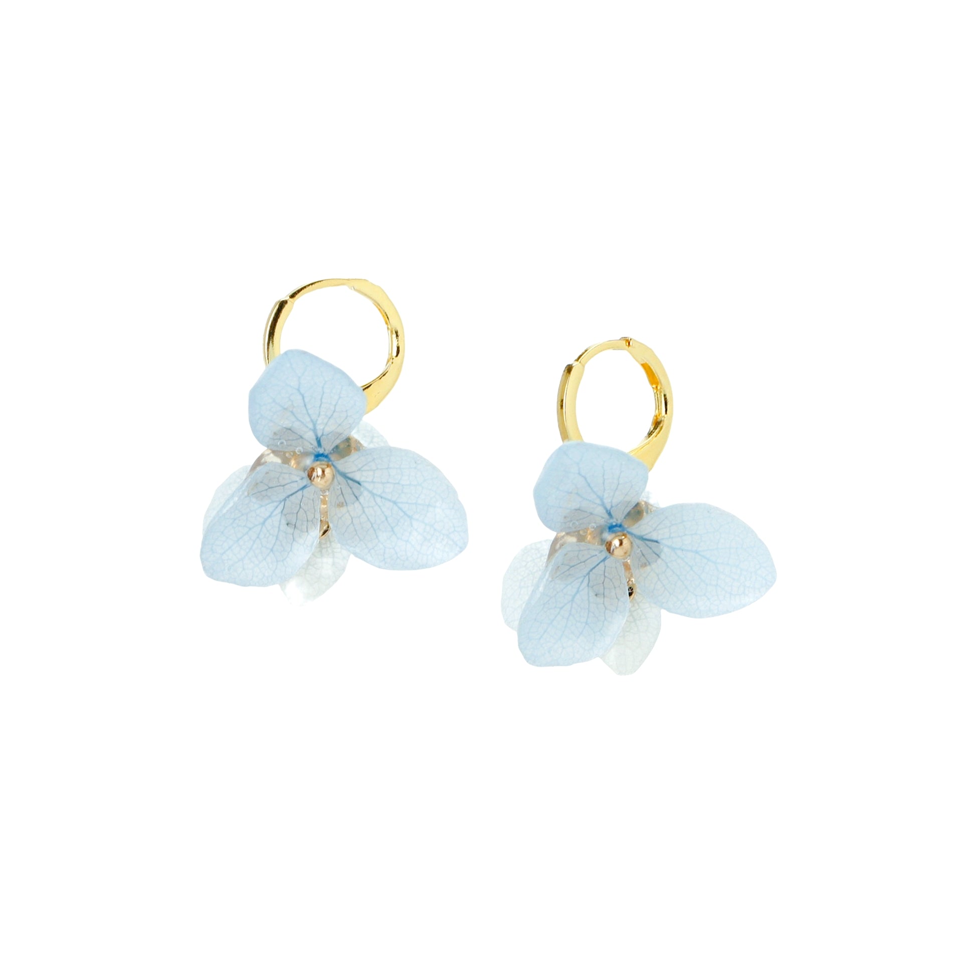 *REAL FLOWER* Libelle Hydrangea Flower Huggie Earrings