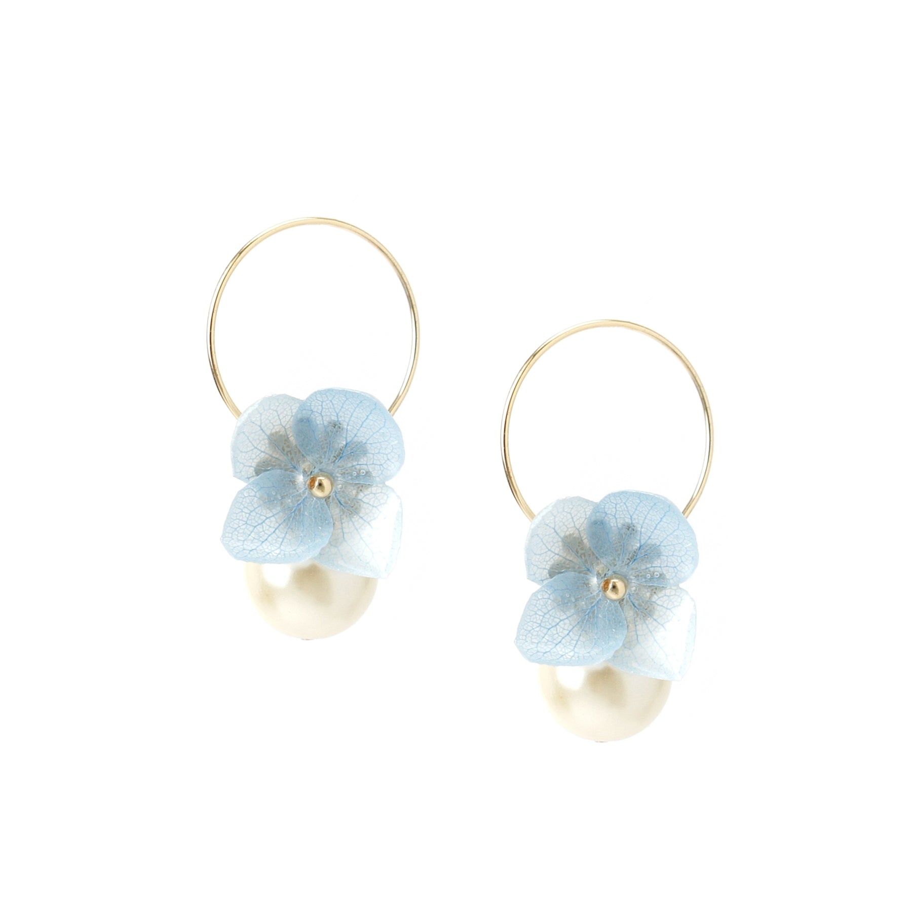 *REAL FLOWER* Libelle Hydrangea and Pearl Drop Earrings