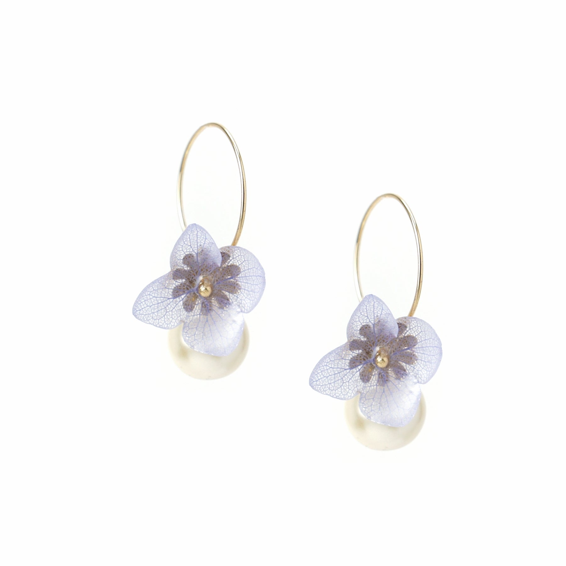*REAL FLOWER* Libelle Hydrangea and Pearl Drop Earrings