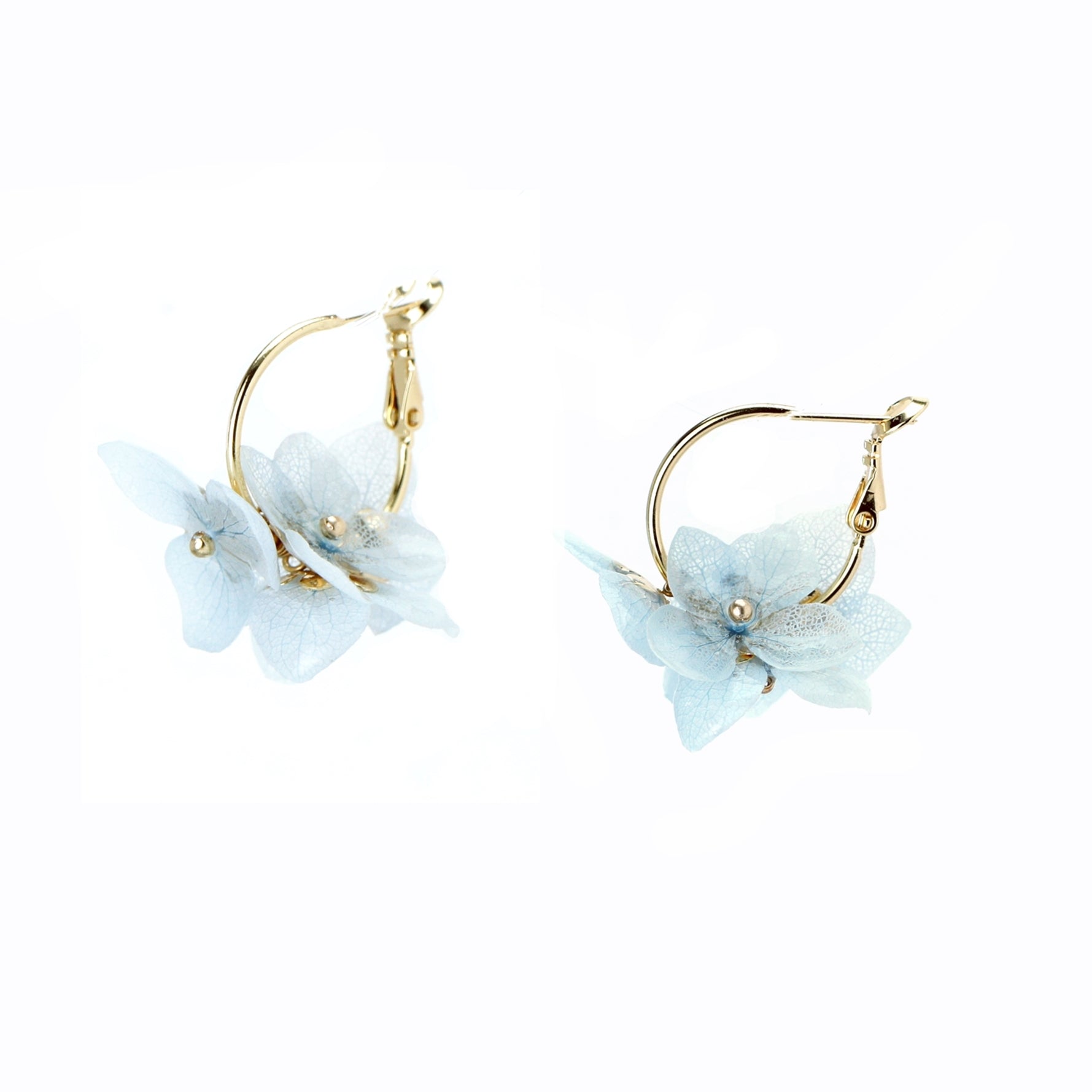 *REAL FLOWER* Libelle Hydrangea Flower Hoop Earrings