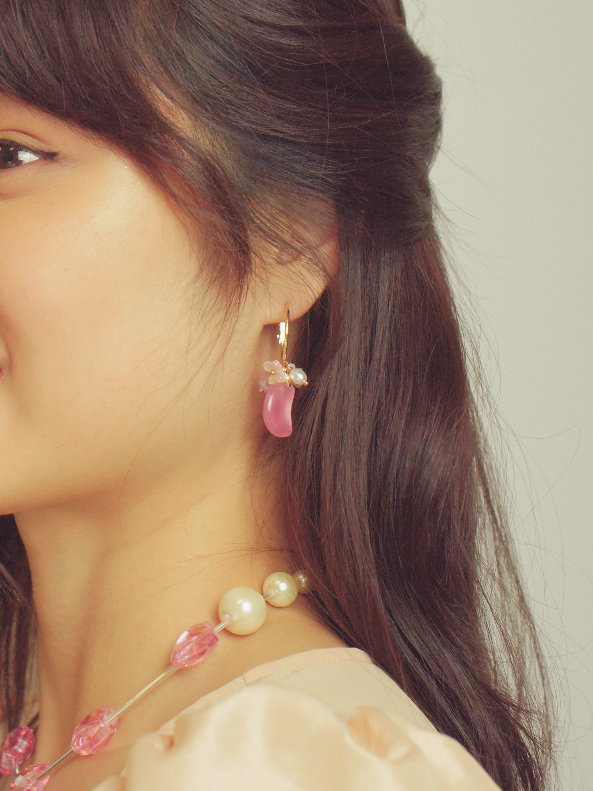 Luna Flower, Pearl and Moon Drop Hoop Earrings