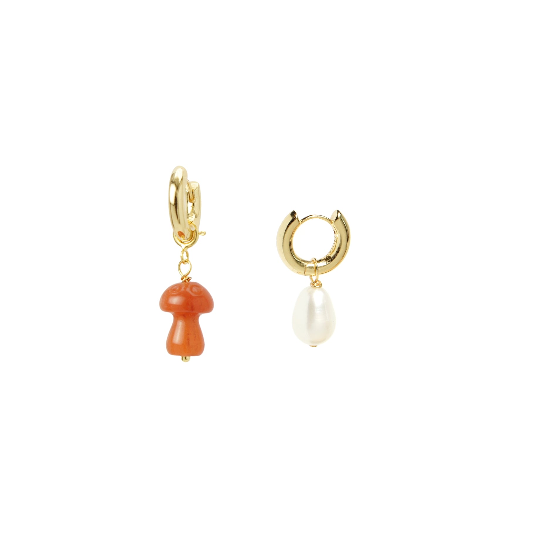 Organic Produce Jade Mushroom Drop Hoop Earring, 18k Gold Vermeil