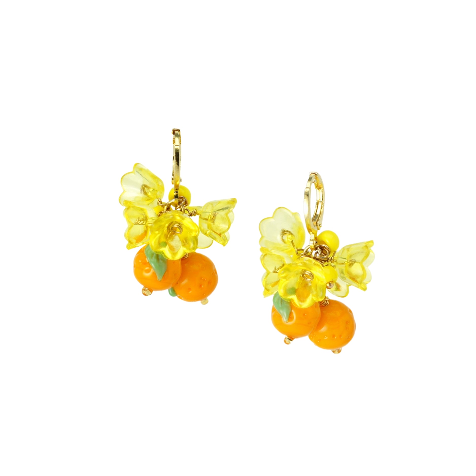 Cutie Pie Lampwork Glass Tangerine and Flower Drop Earrings