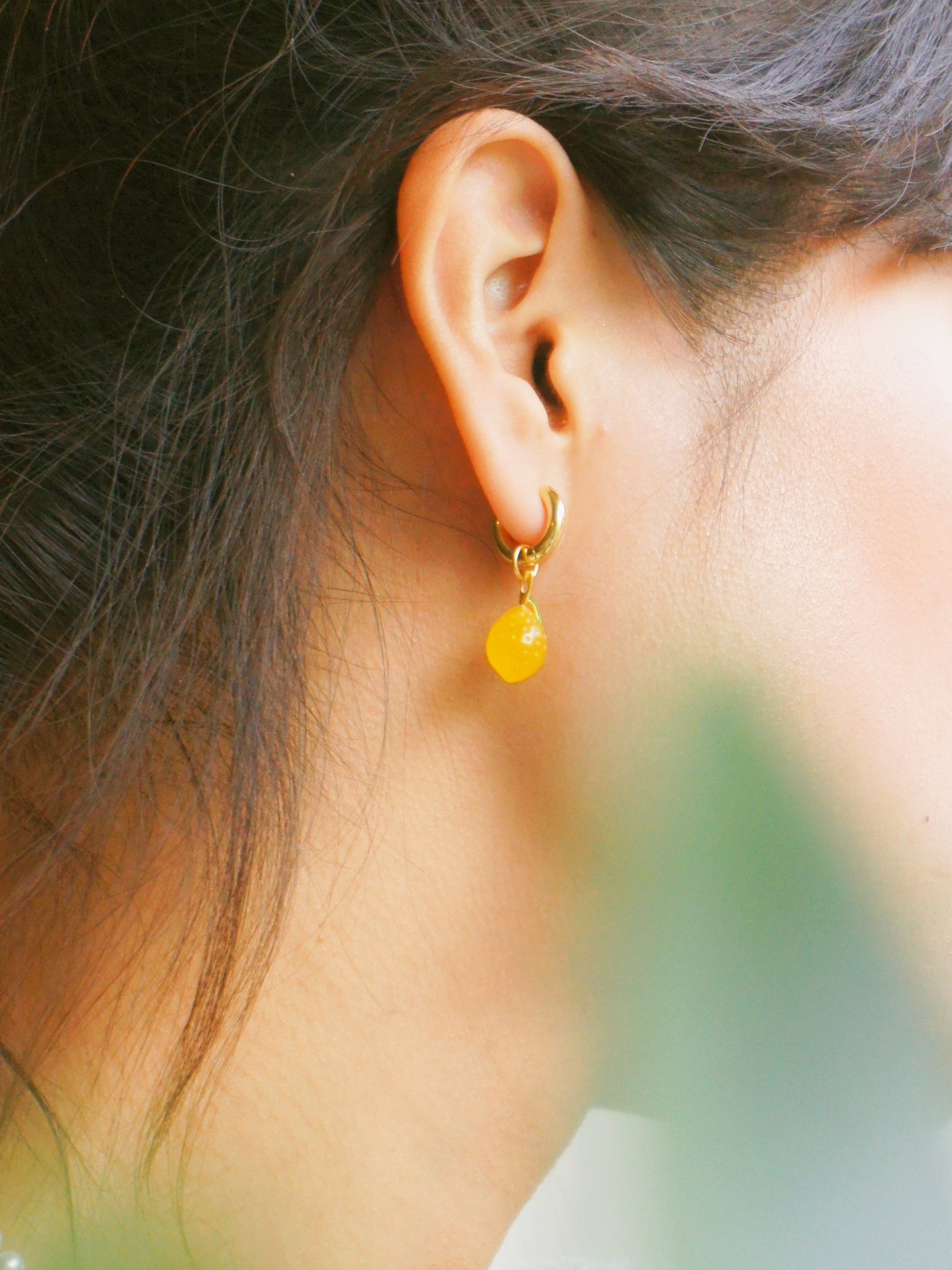 Organic Produce Fruit and Pearl Asymmetrical Hoop Earrings, 18k Gold Vermeil