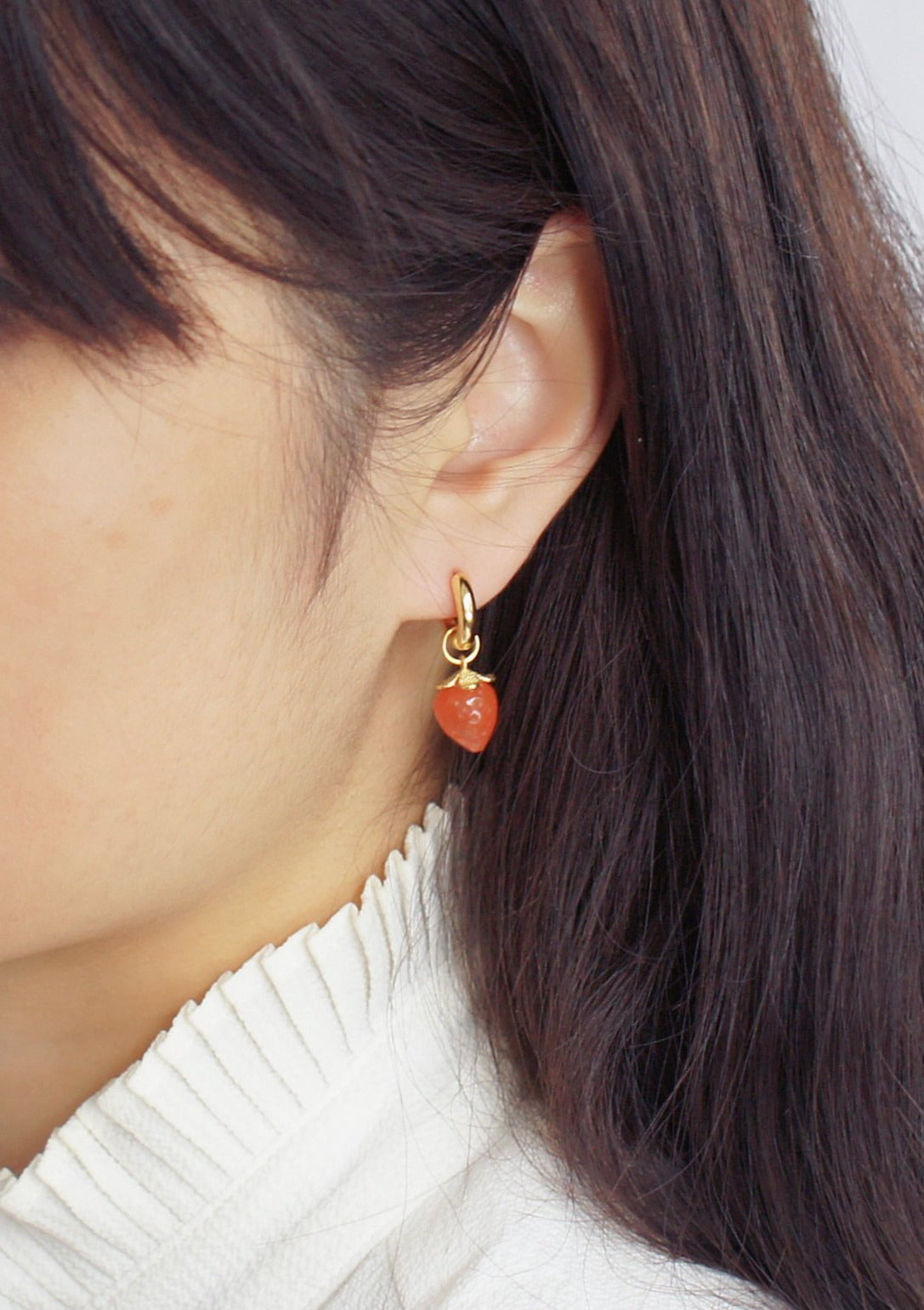 Organic Produce Fruit and Pearl Asymmetrical Hoop Earrings, 18k Gold Vermeil