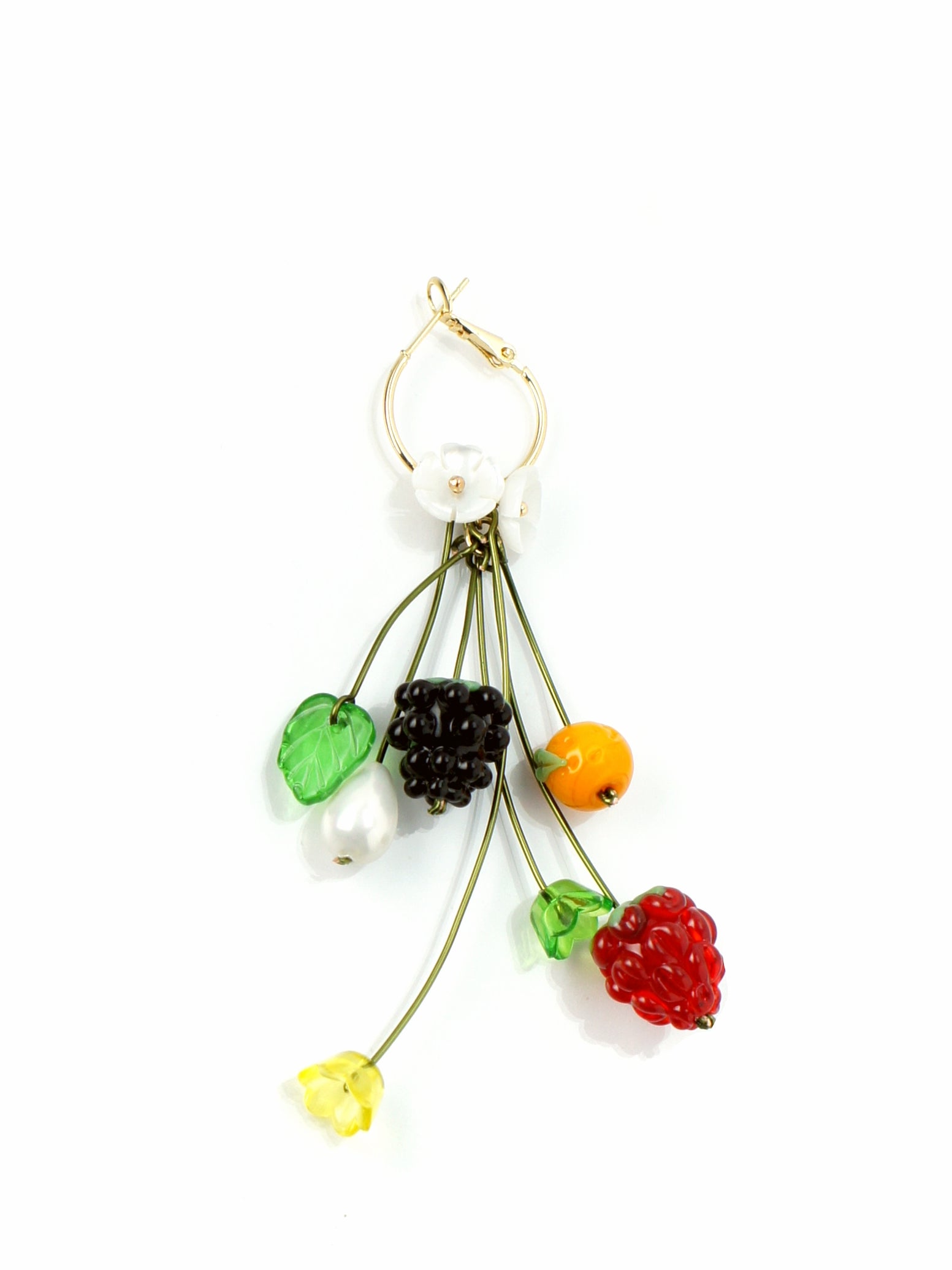 Very Berry Assorted Lampwork Glass Fruits and Flower Single Earring