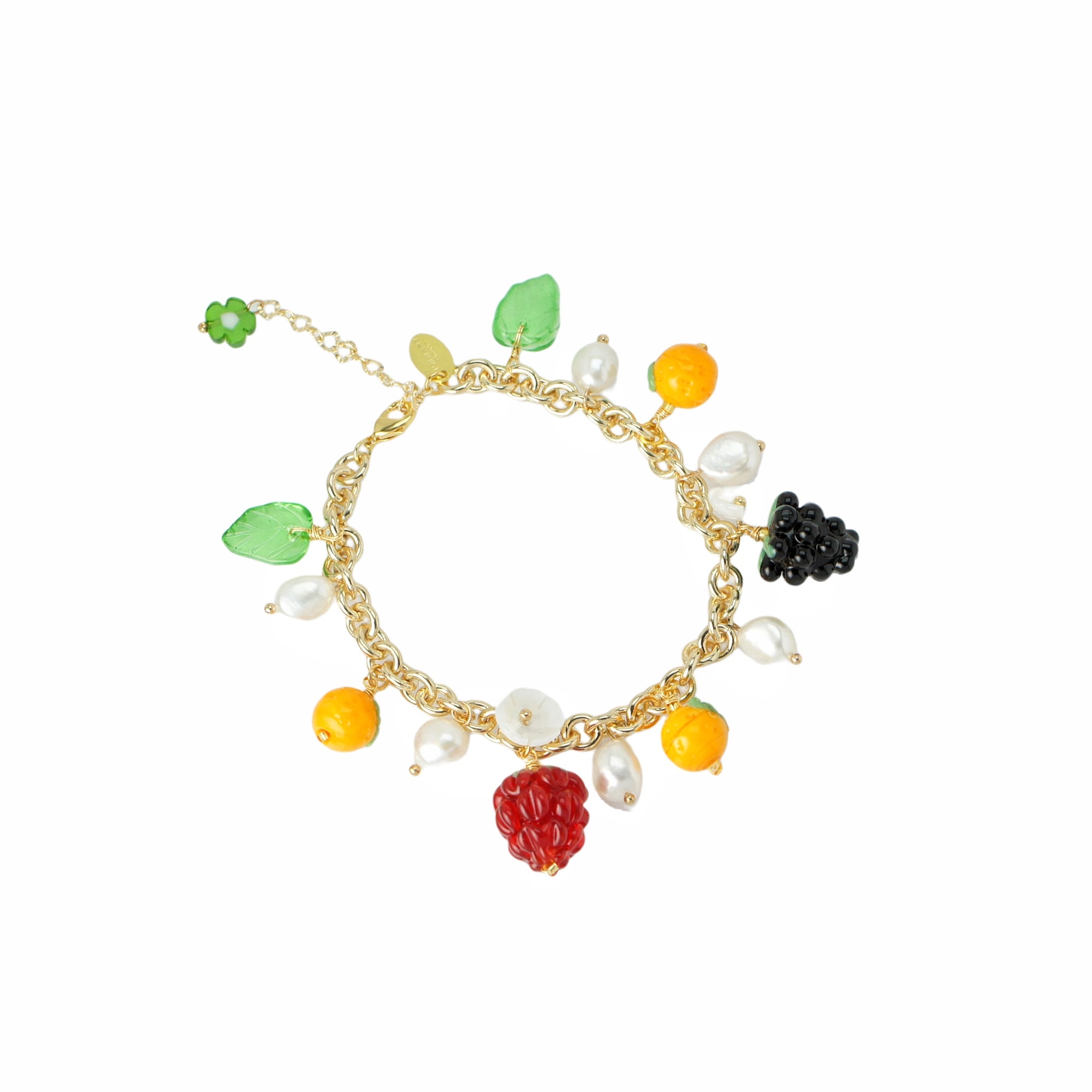 Very Berry Assorted Charm Bracelet with Lampwork Glass Fruits and Freshwater Pearl